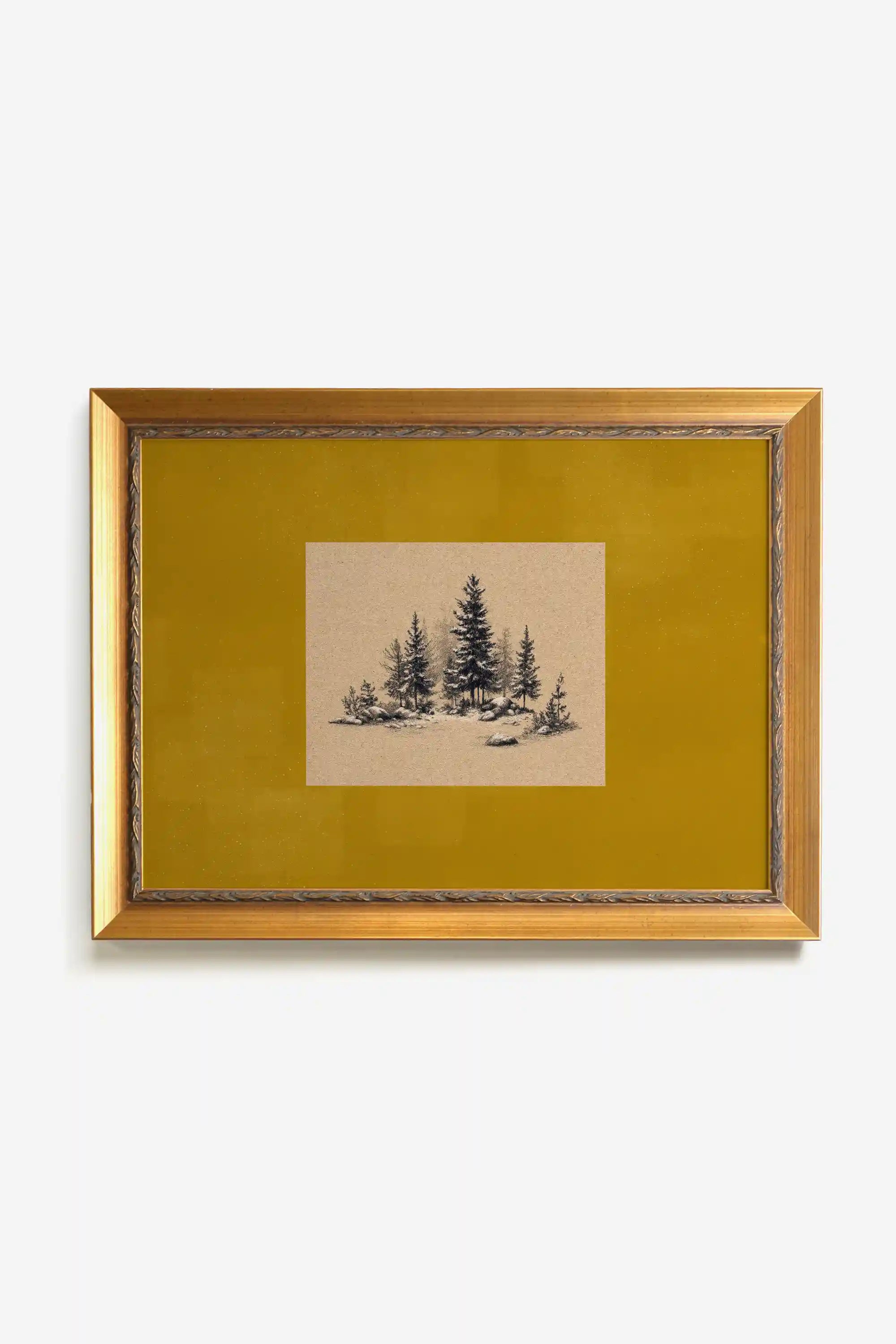 ROOTED CALM, Artwork on rigid canvas, framed Vintage Gold