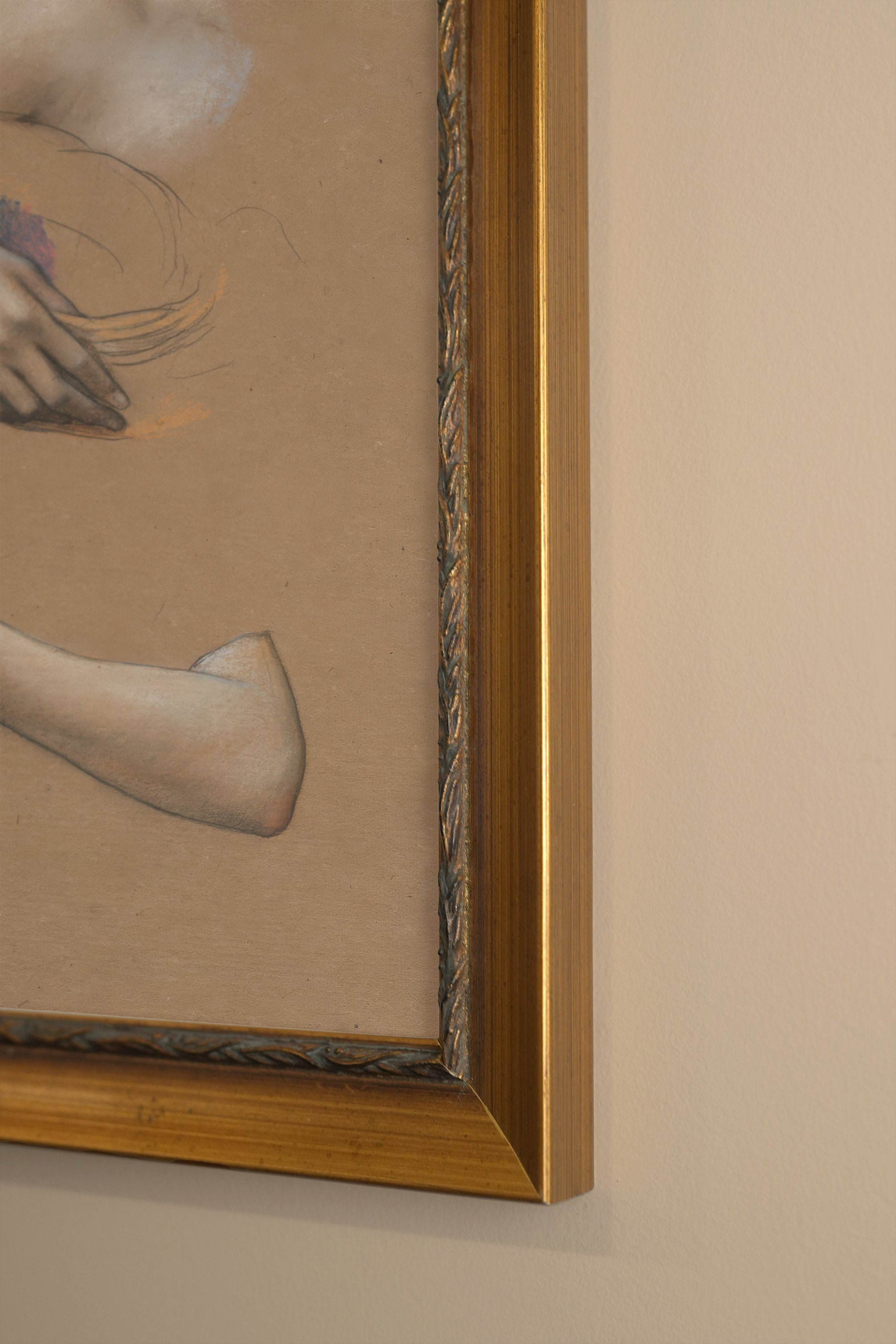 CLASSICAL SKETCH, Artwork on stretched canvas, framed Vintage Gold