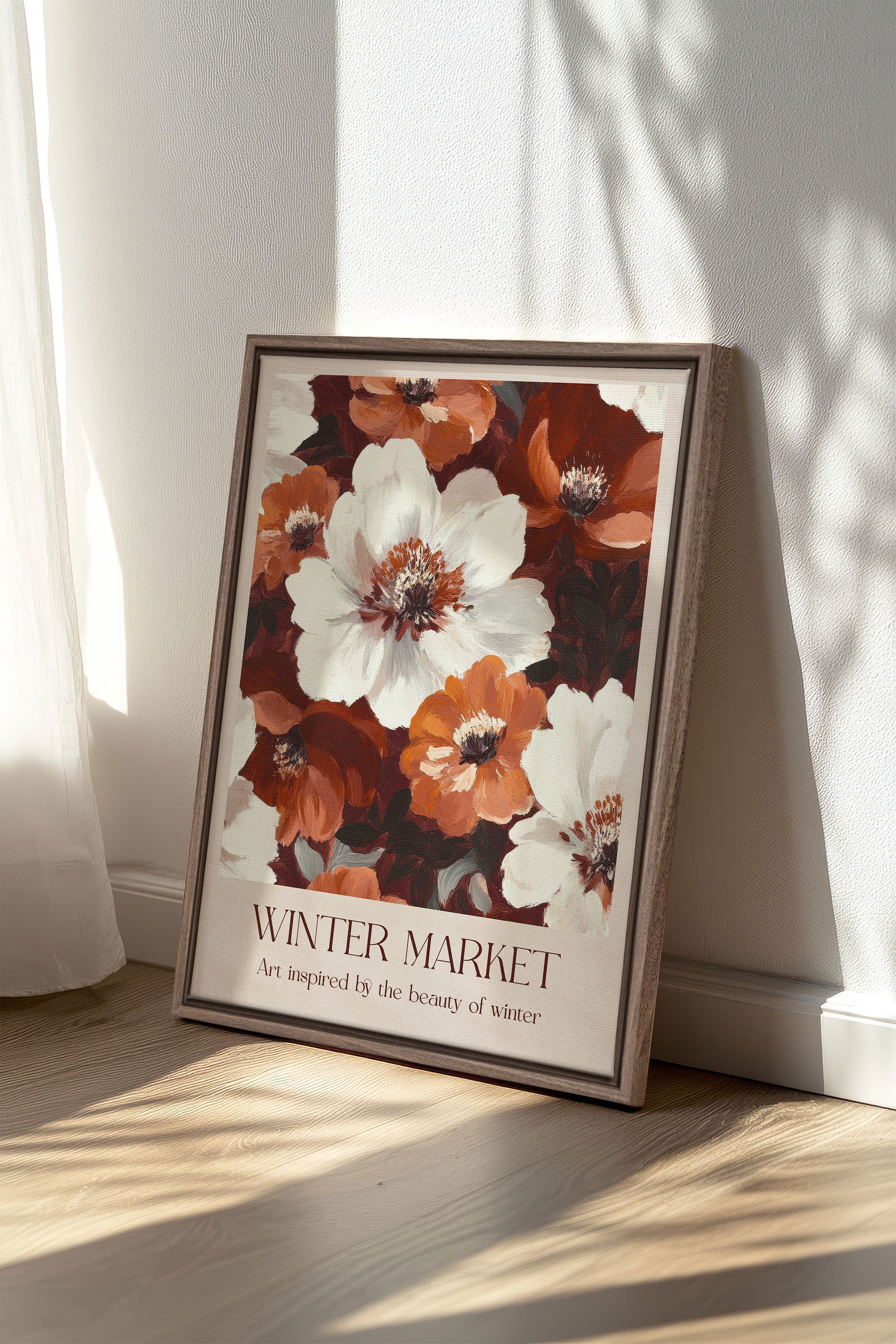 OLEKA CANVAS - MARCHÉ HIVERNAL I, Oeuvre sur toile étirée, encadré Brun Chêne