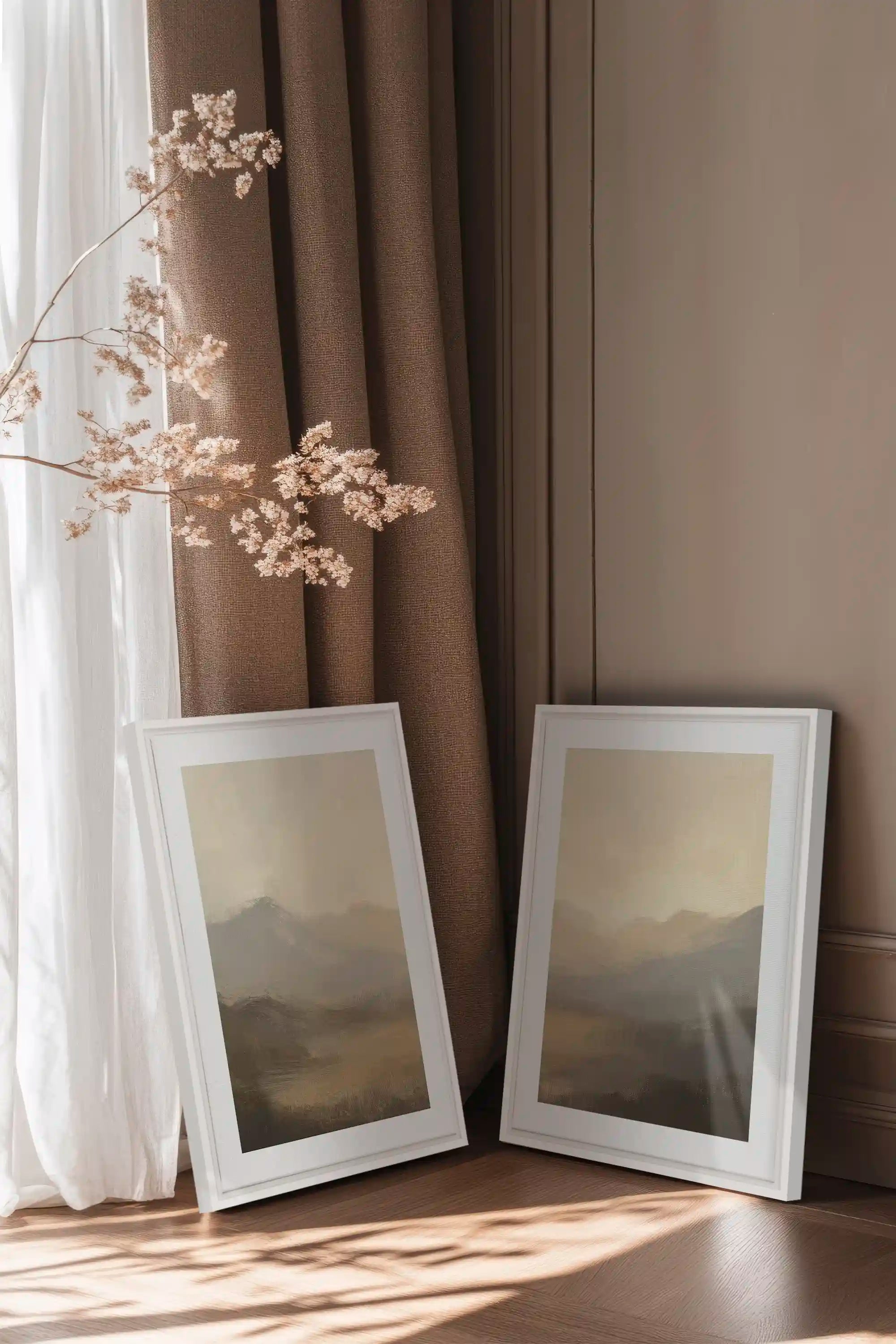 VEILED PEAKS DUO, 2 Works on stretched canvas, framed White