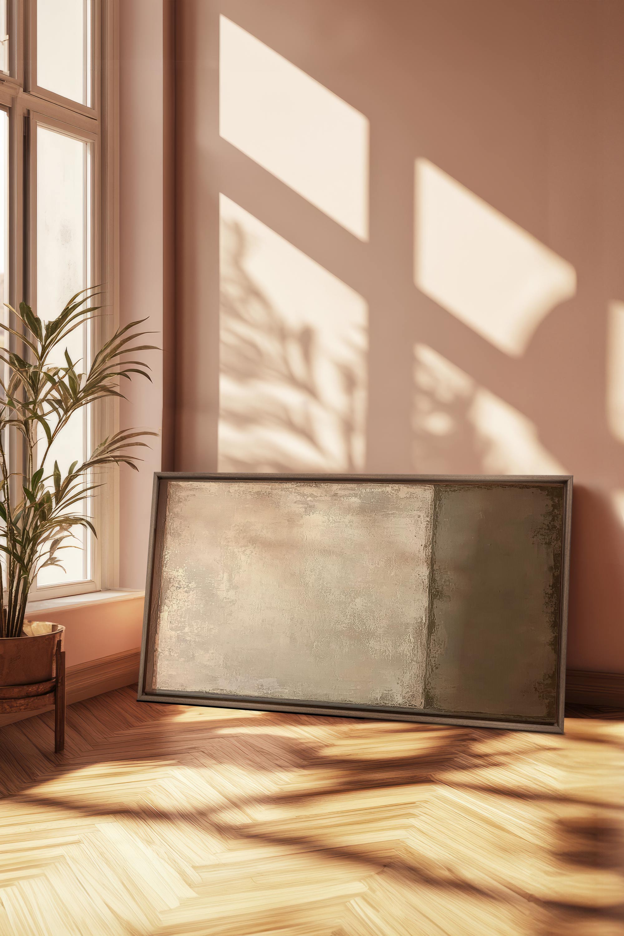 OLEKA CANVAS - VOILE DE TERRE, Oeuvre sur toile étirée, encadré Brun Chêne