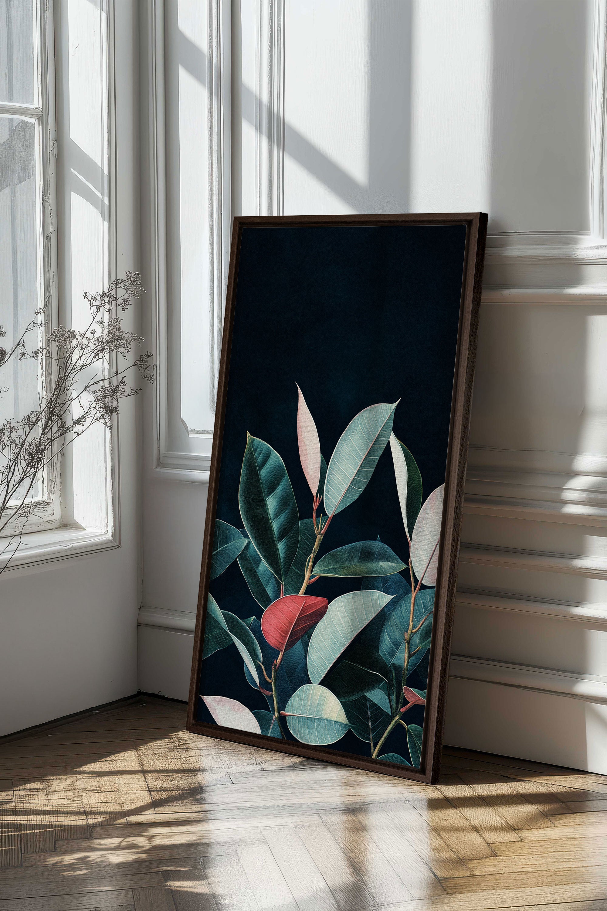 OLEKA CANVAS - FEUILLAGE NOCTURNE, Oeuvre sur toile étirée, encadré Brun Noyer