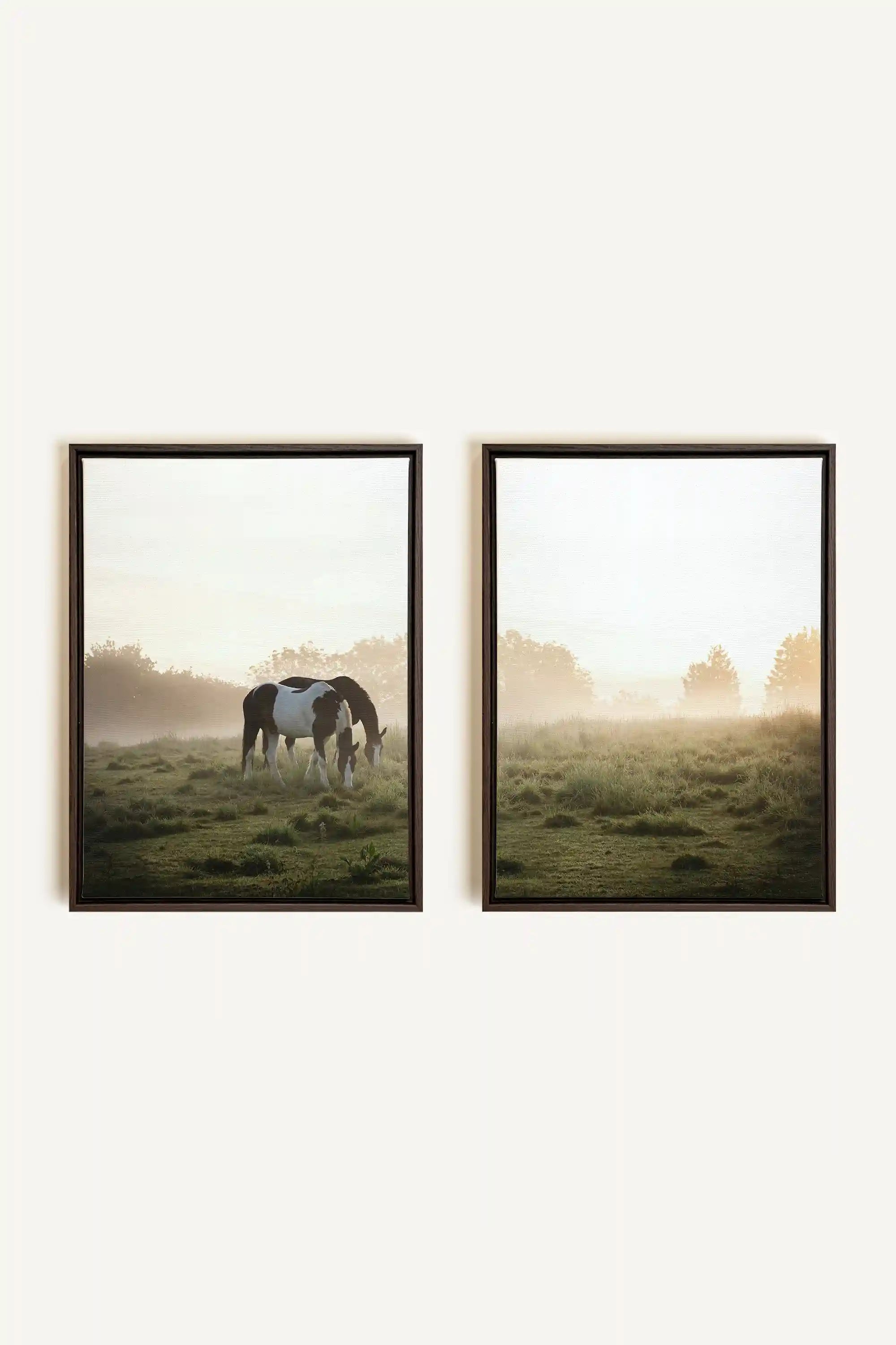 PASTURELIGHT DUO, 2 Works on stretched canvas, framed Walnut Brown