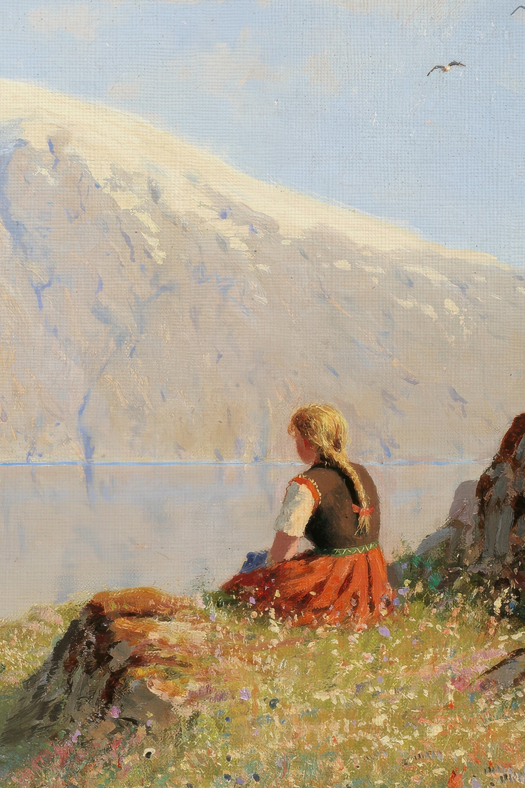 LA SOUFFLE DES CIMES, Artwork on rigid canvas, framed Vintage Silver