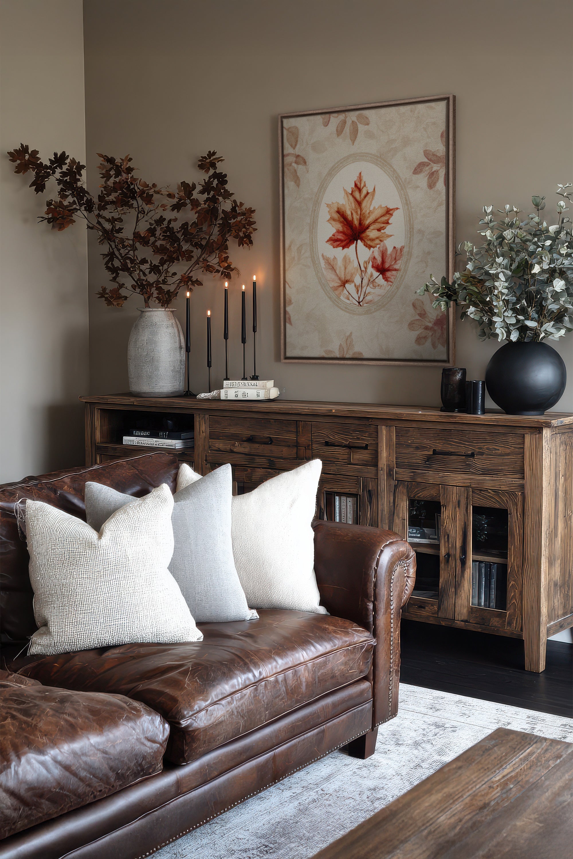 MAPLE MEMORY, Artwork on stretched canvas, framed in Brown Oak