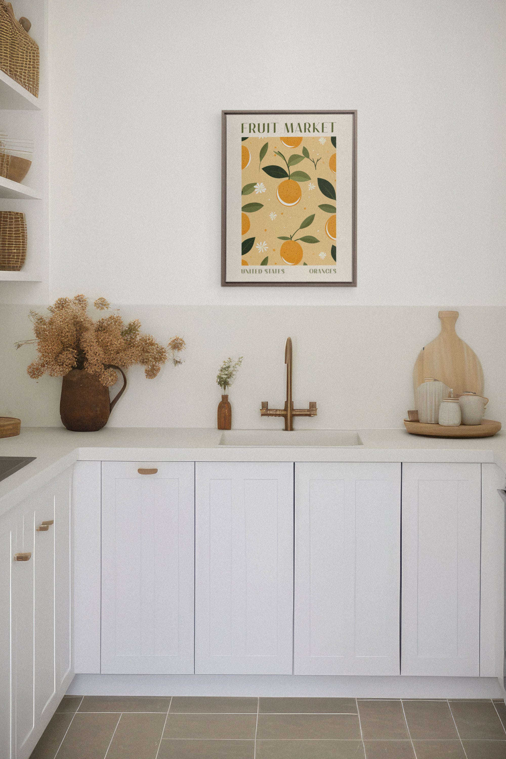 OLEKA CANVAS - ORANGE TANGO, Oeuvre sur toile étirée, encadré Brun Chêne