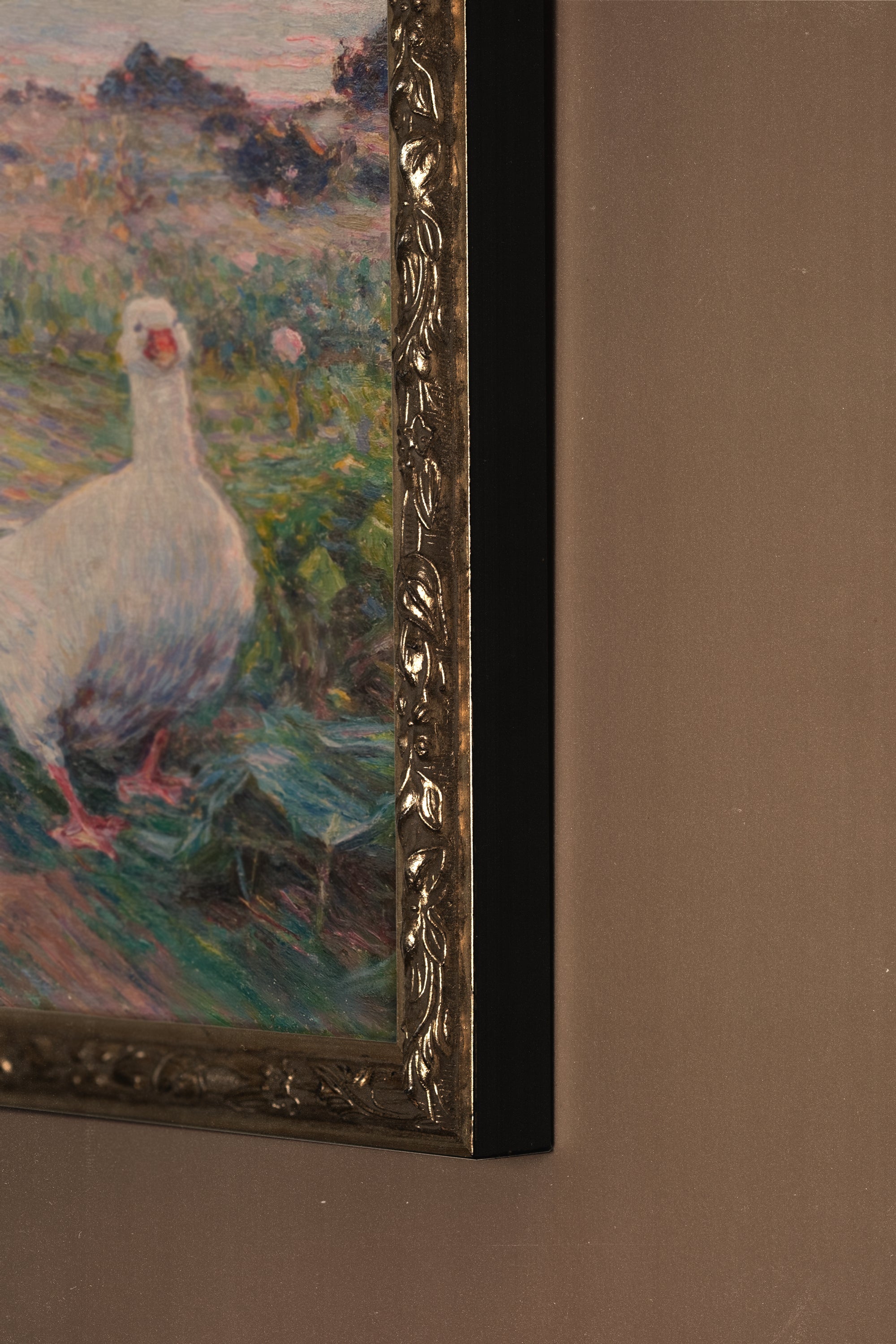 PLUMES AU VENT, Artwork on rigid canvas, framed Vintage Silver