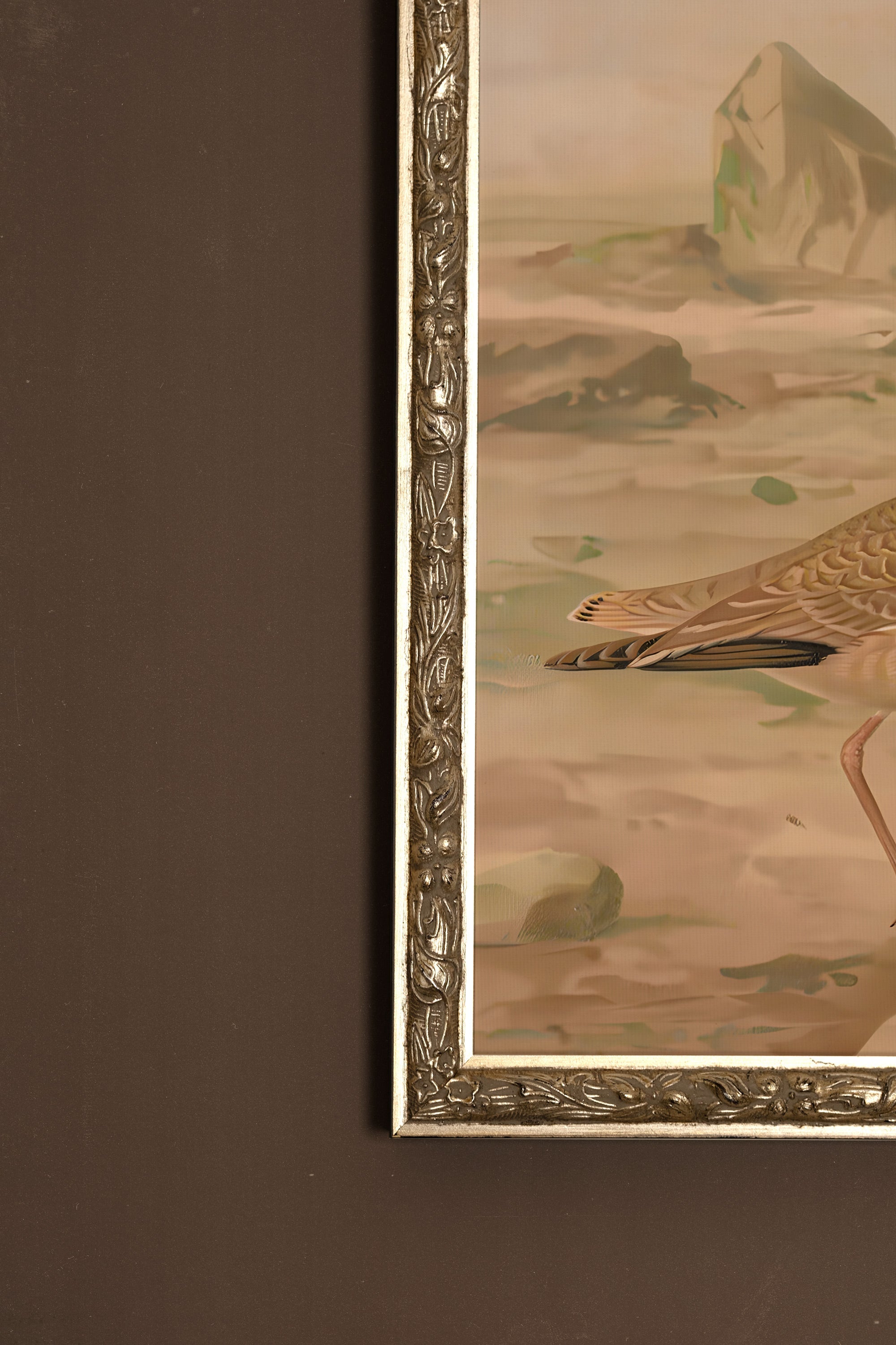 OISEAUX DE SABLE, Oeuvre sur toile rigide, encadré Vintage Argent