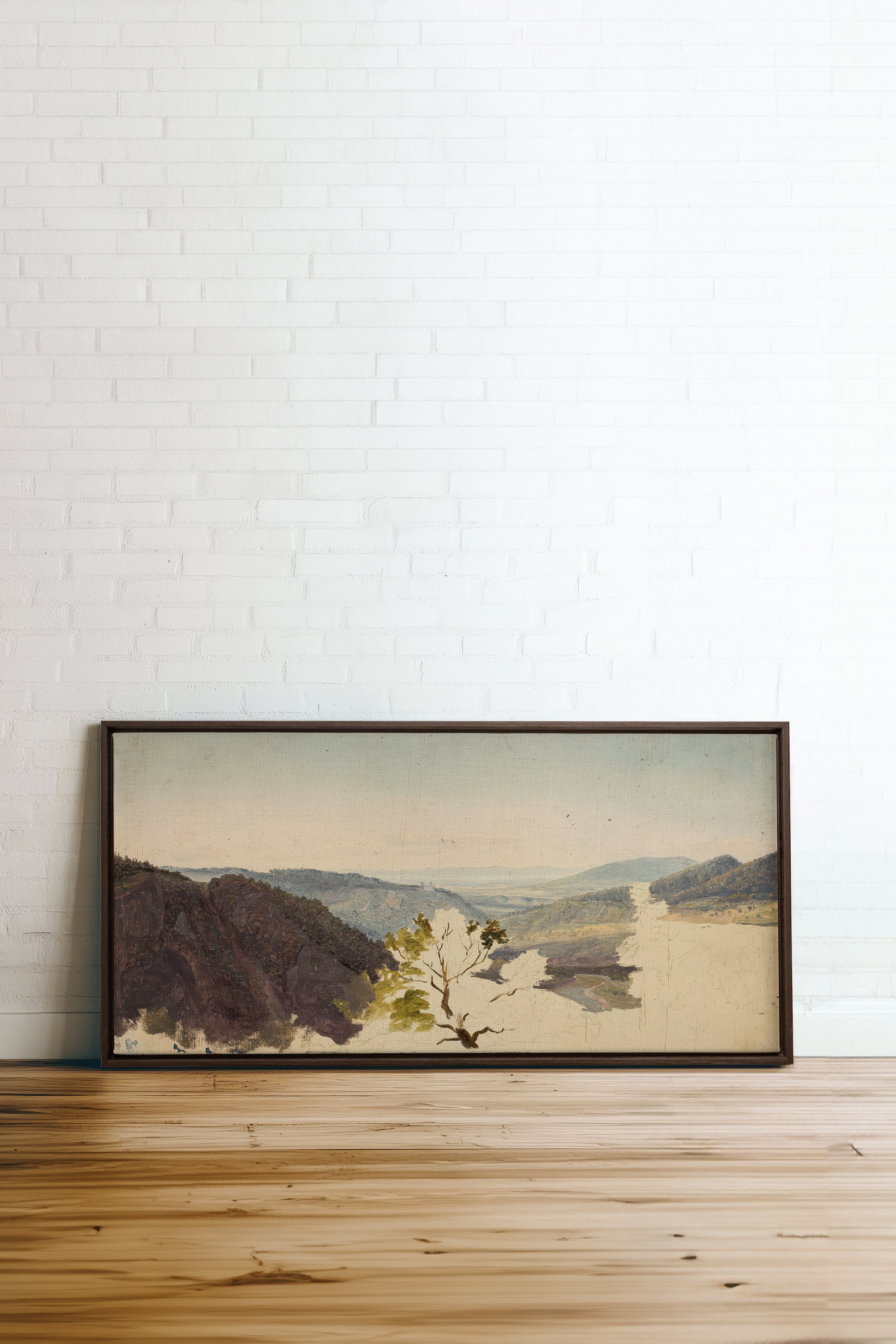 EMERGING VALLEY, Artwork on stretched canvas, framed in Walnut Brown