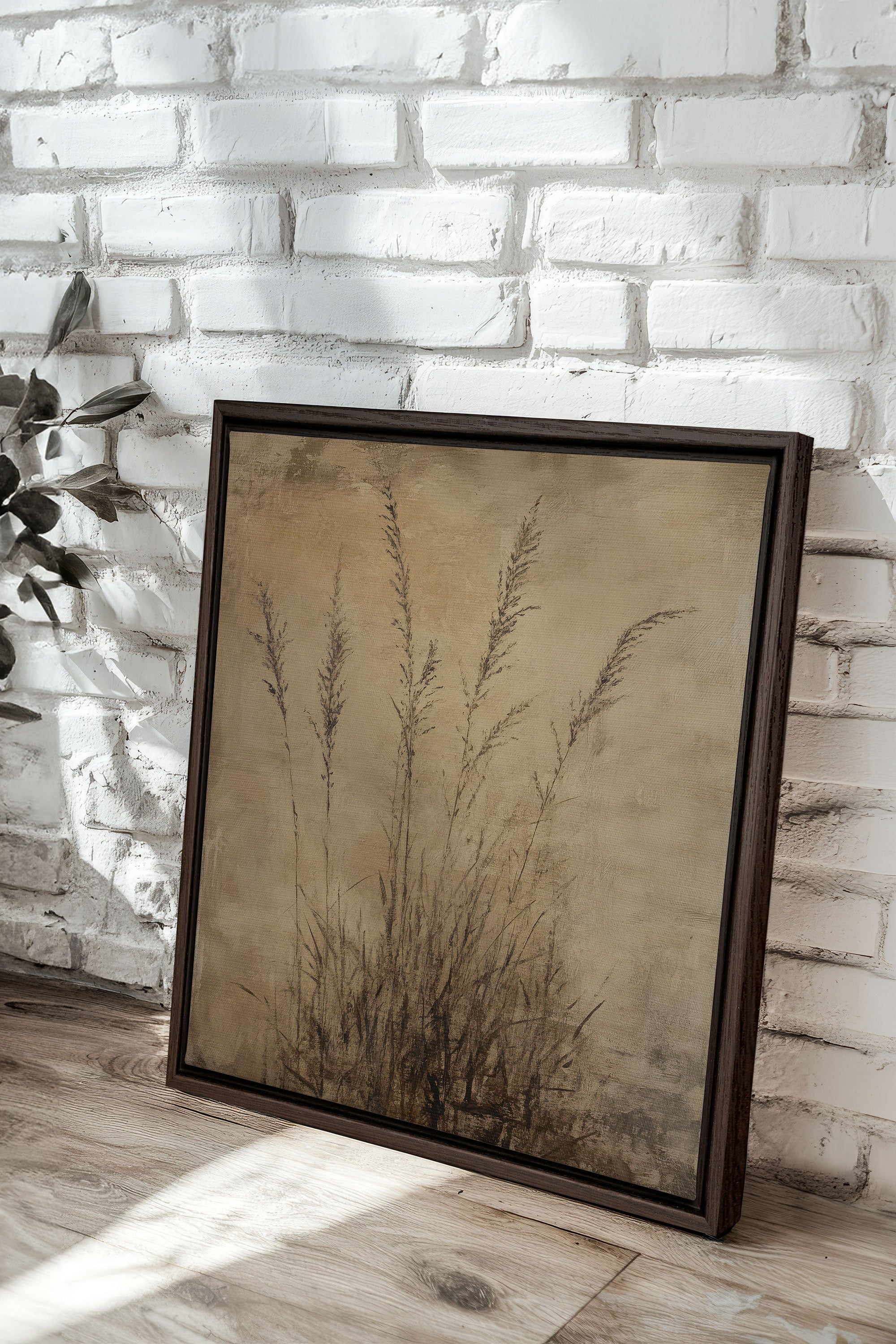 OLEKA CANVAS - CHAMPS OUBLIÉS, Oeuvre sur toile étirée, encadré Brun Noyer