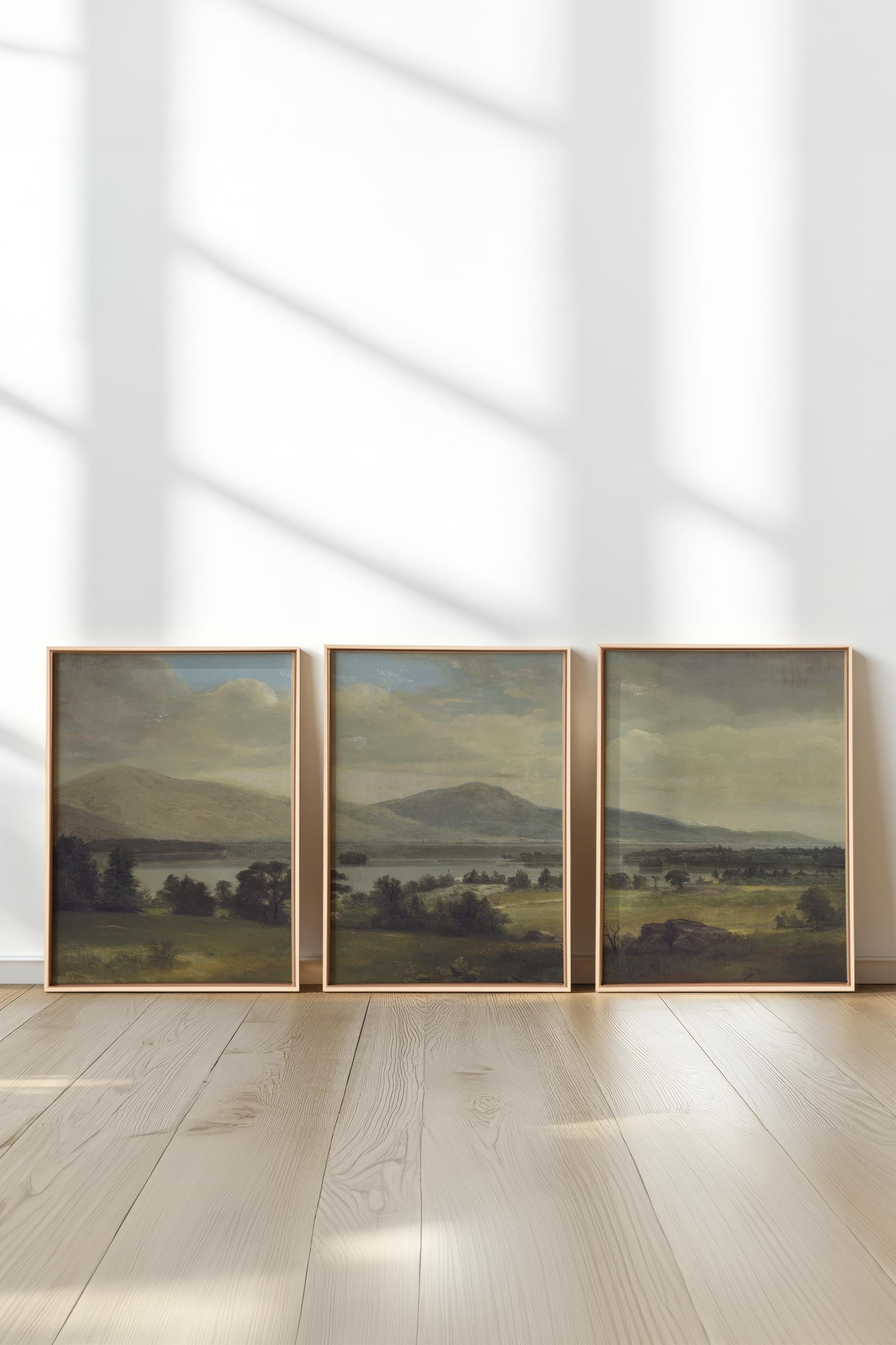 OLEKA CANVAS - TRIO DES SAISONS DOUCES, 3 Oeuvres sur toile étirée, encadré Naturel Clair