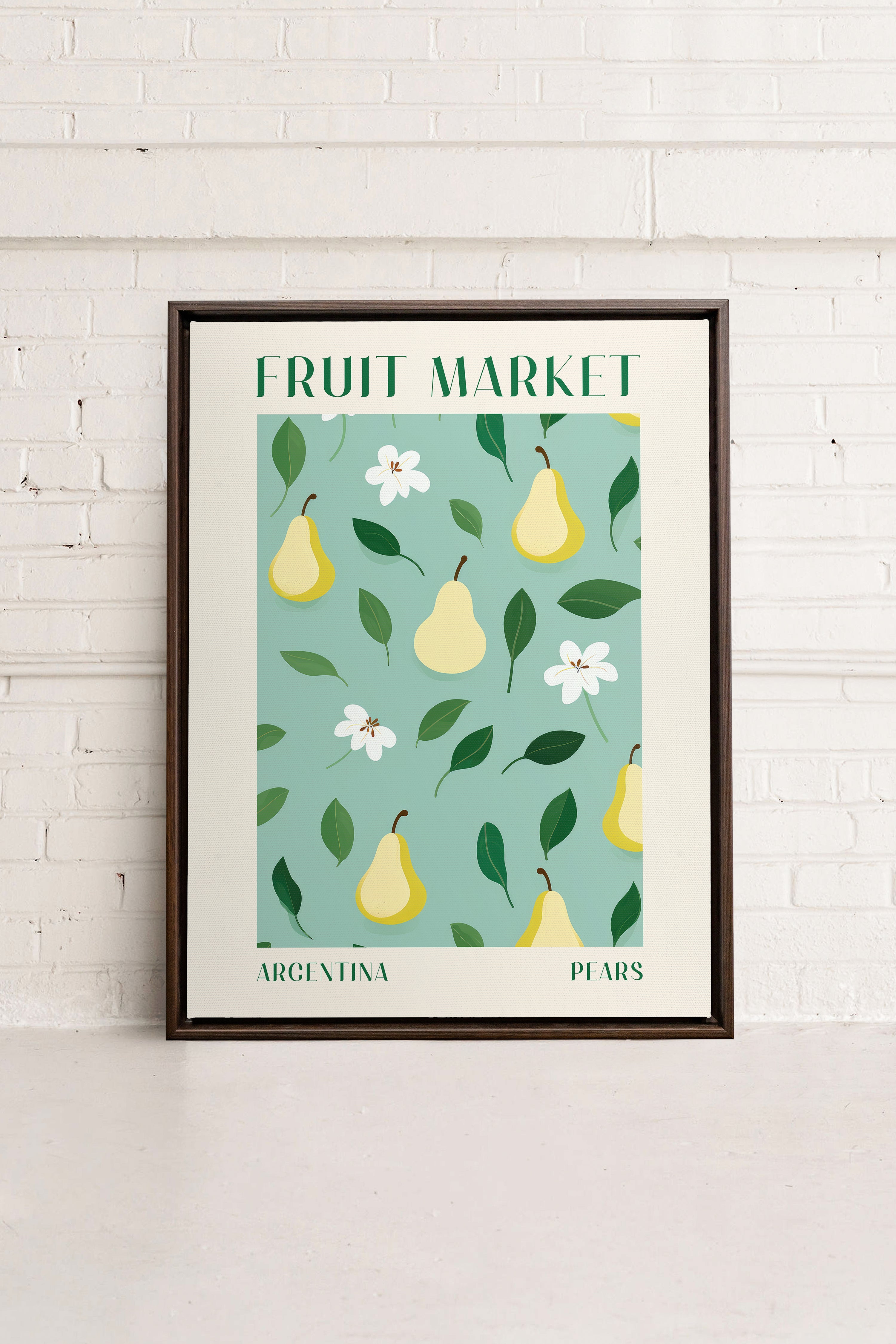 OLEKA CANVAS - PEARS, Oeuvre sur toile étirée, encadré Brun Noyer