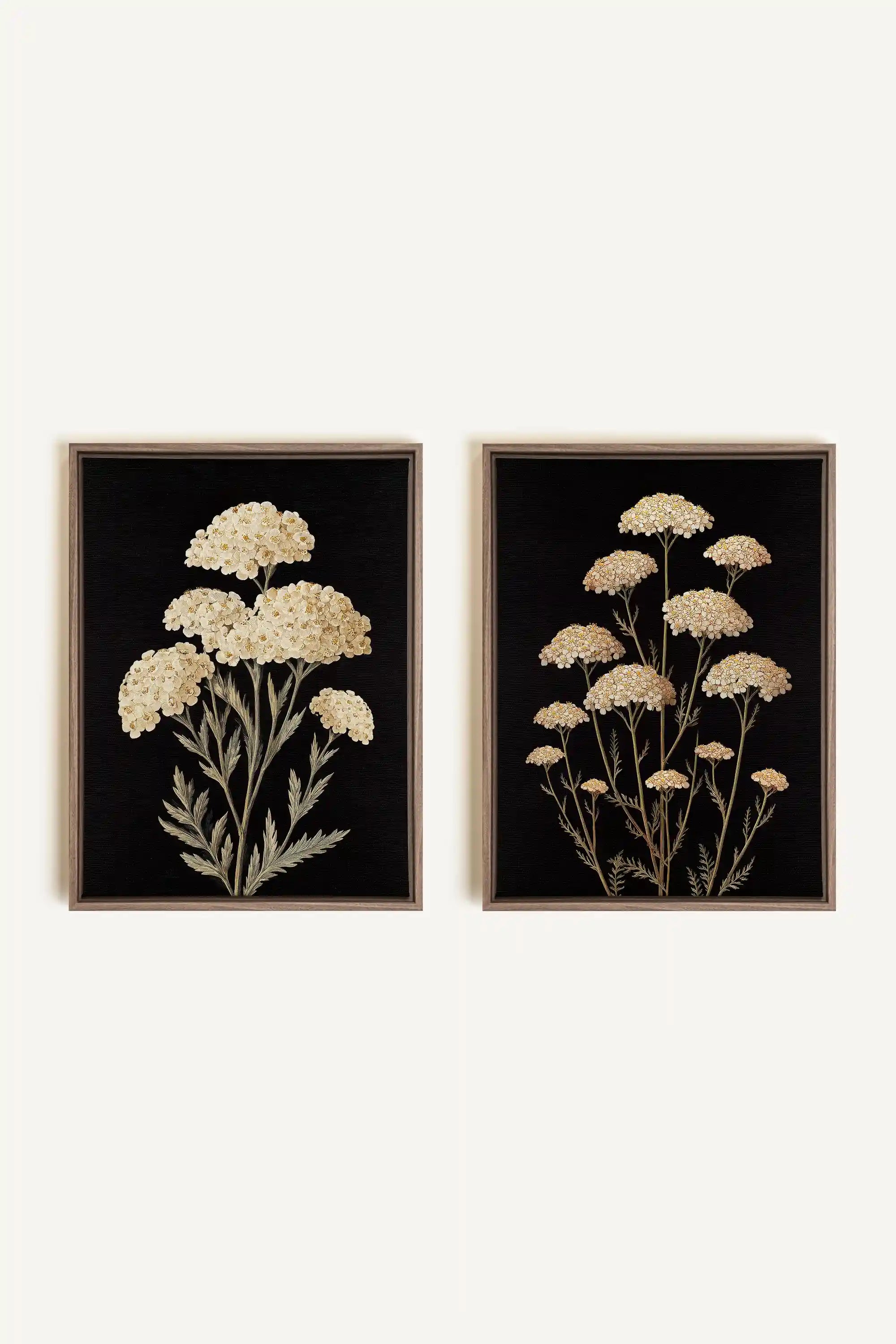 DUO SATINS DES CHAMPS, 2 Works on stretched canvas, framed Oak Brown