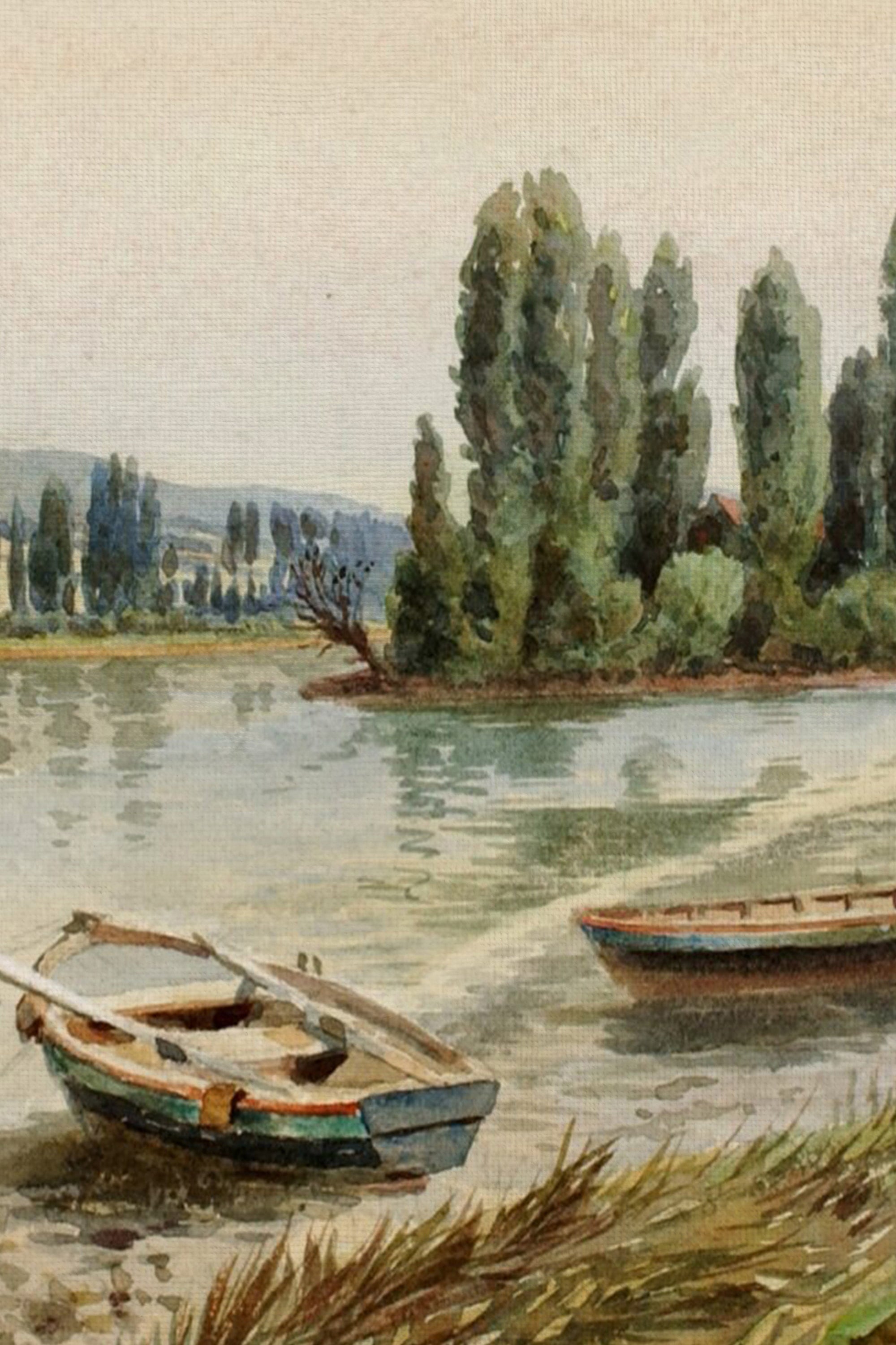 RIVES PAISIBLES, Oeuvre sur toile rigide, encadré Vintage Argent