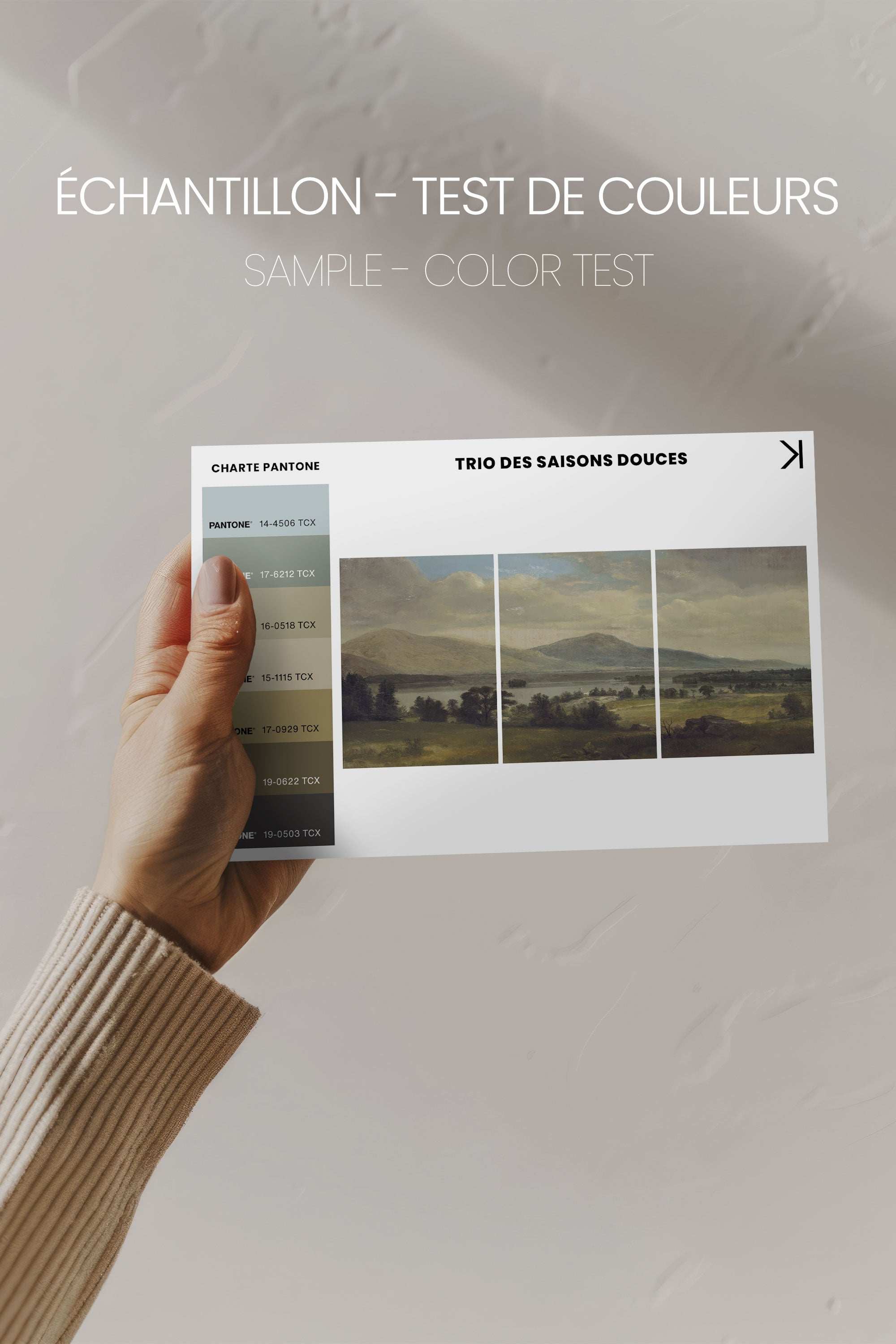 OLEKA CANVAS - TRIO DES SAISONS DOUCES, 3 Oeuvres sur toile étirée, encadré Naturel Clair