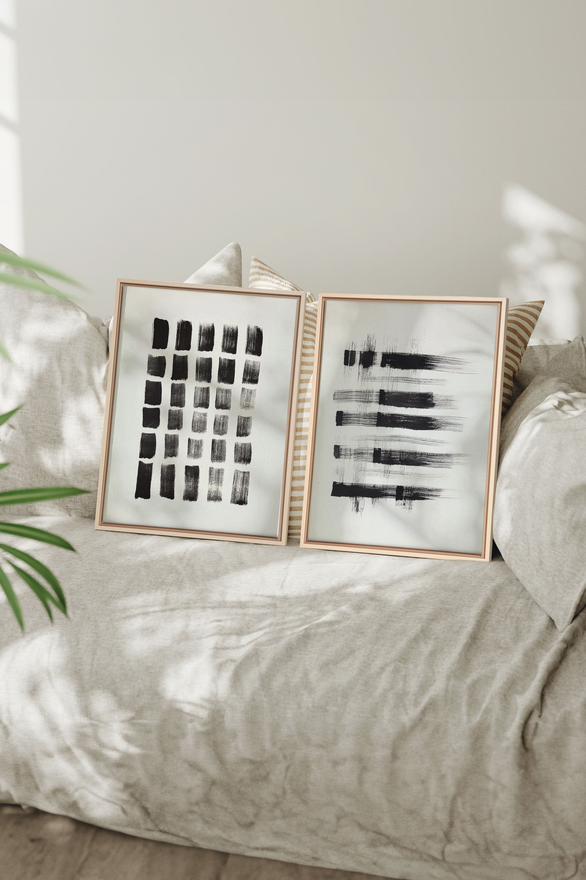 OLEKA CANVAS - LINEAR CONTRAST DUO, 2 Oeuvres sur toile étirée, encadré Naturel Clair