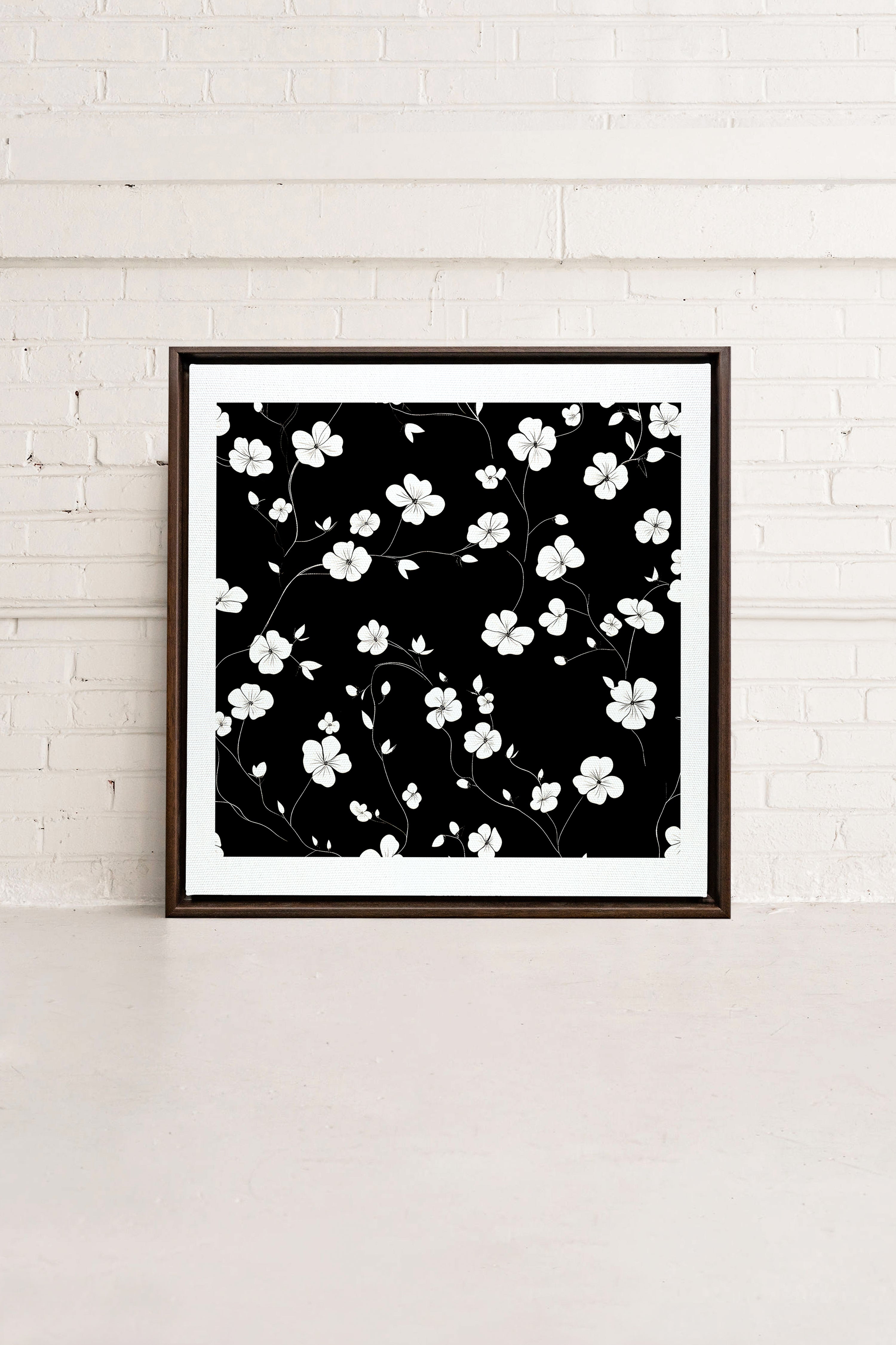 NOCTURNAL BLOOMS, Artwork on stretched canvas, framed in Walnut Brown