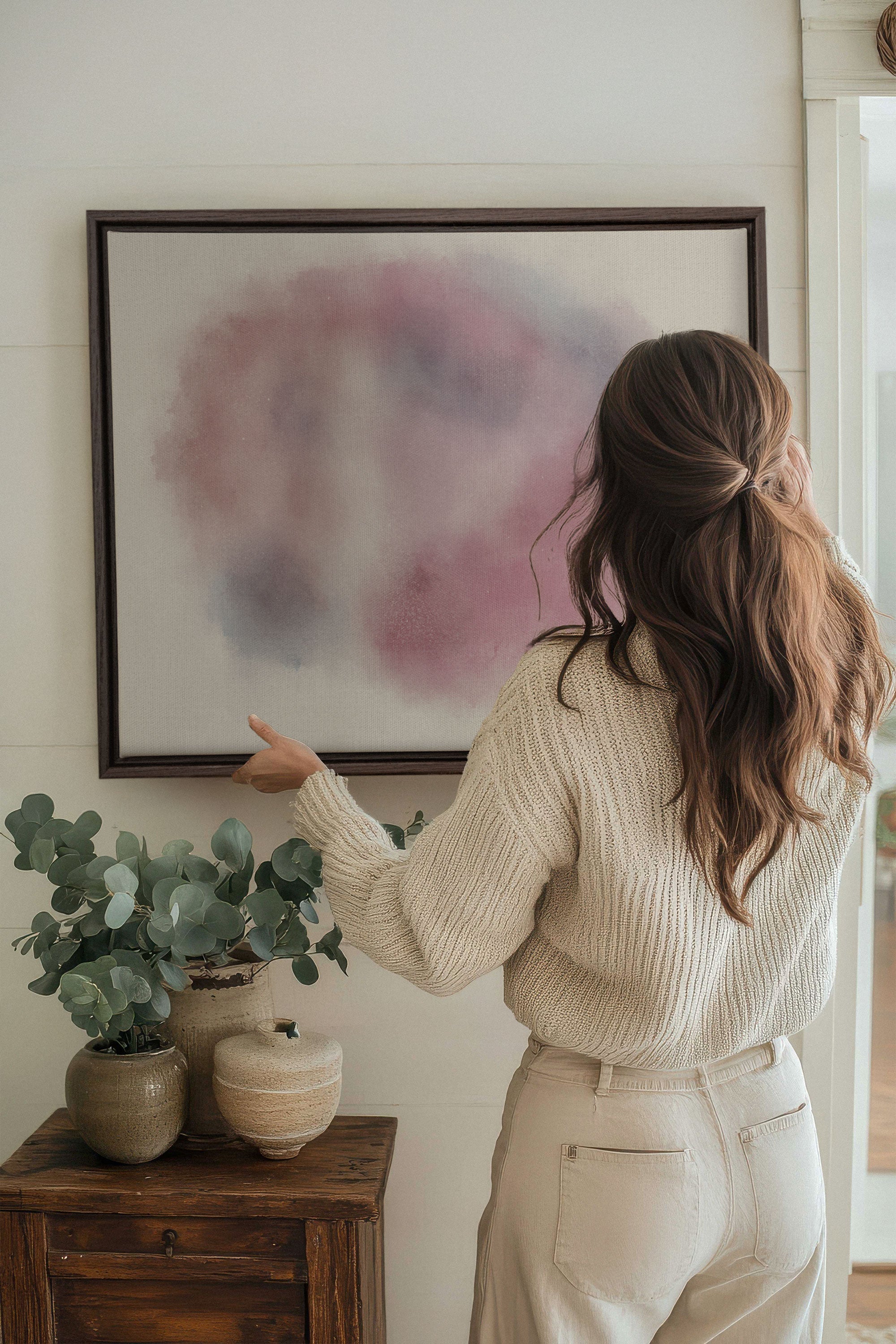 OLEKA CANVAS - PASTEL CLOUD, Oeuvre sur toile étirée, encadré Brun Noyer