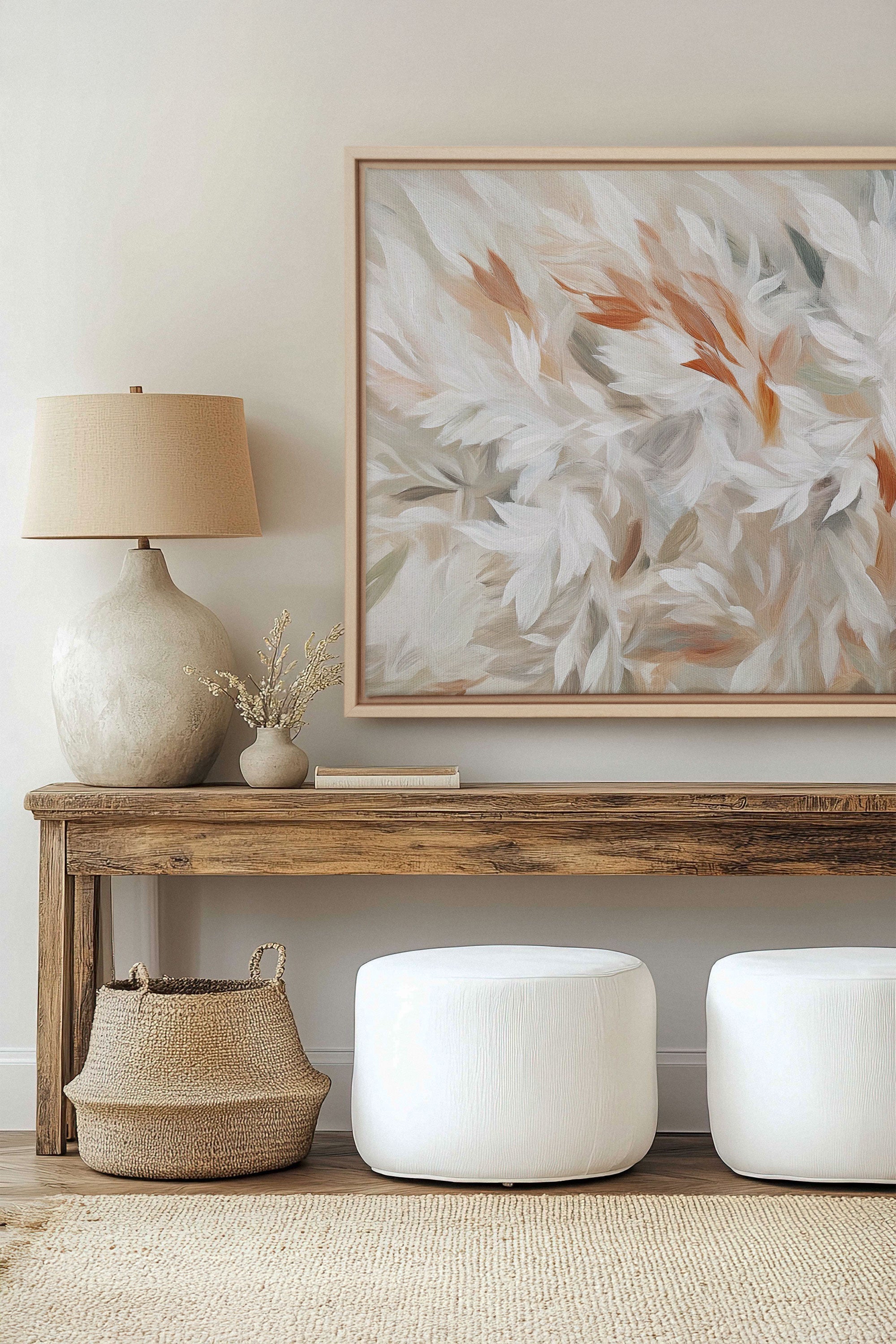 OLEKA CANVAS - SOUFFLE DE PLUMES, Oeuvre sur toile étirée, encadré Naturel Clair