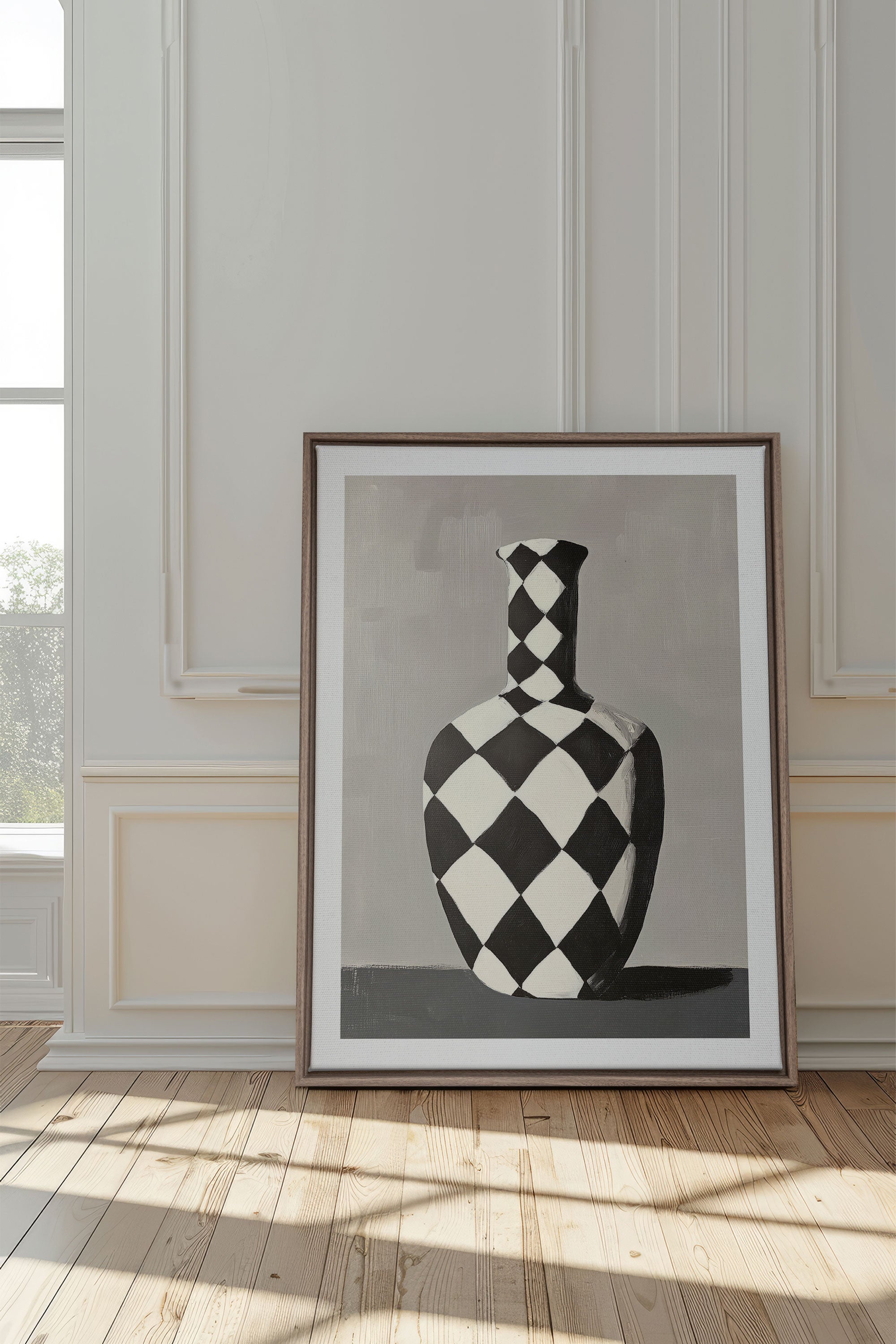 OLEKA CANVAS - VASE EN DAMIER, Oeuvre sur toile étirée, encadré Brun Chêne