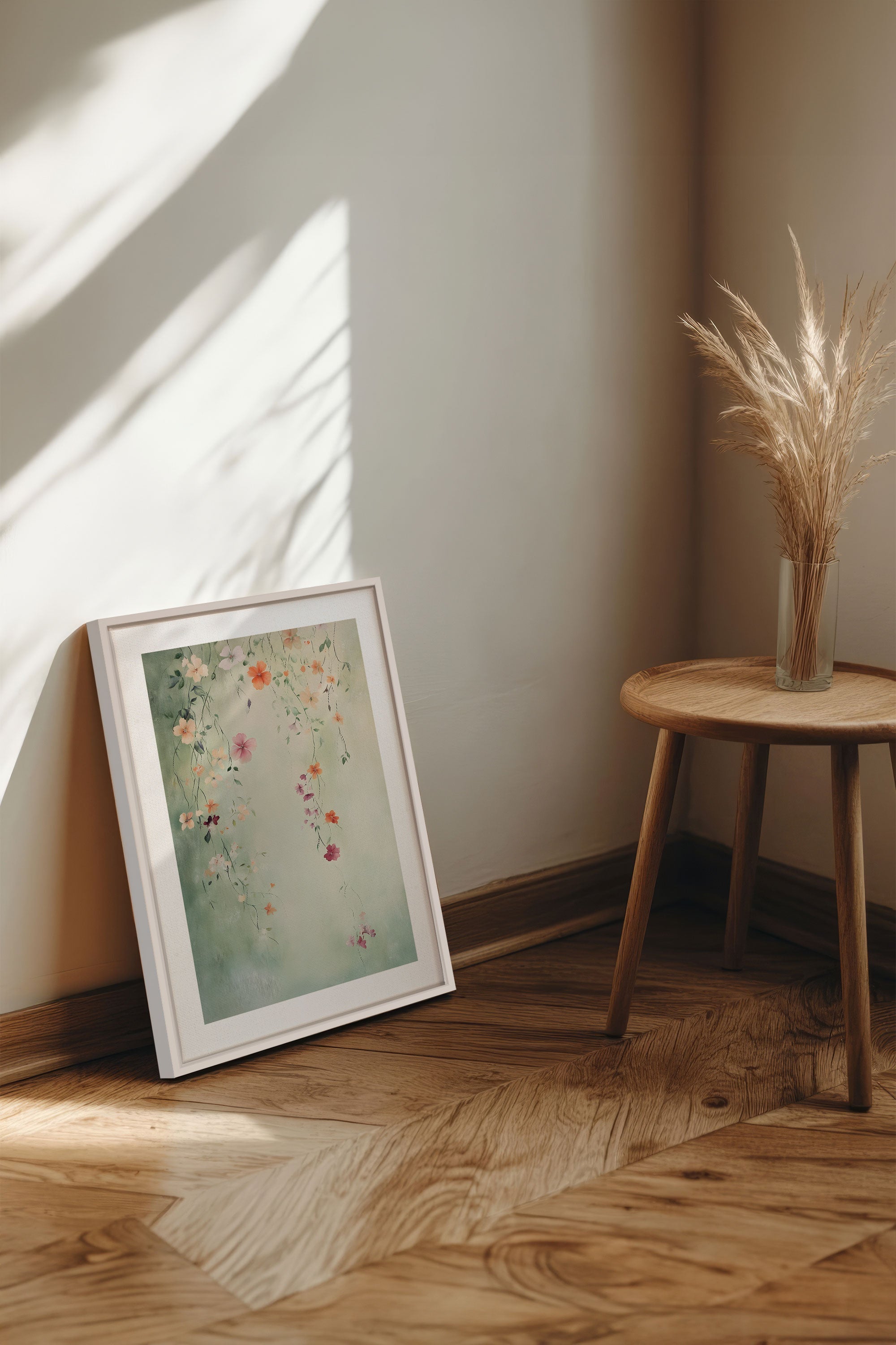 OLEKA CANVAS - FLORAL CASCADE, Oeuvre sur toile étirée, encadré Blanc