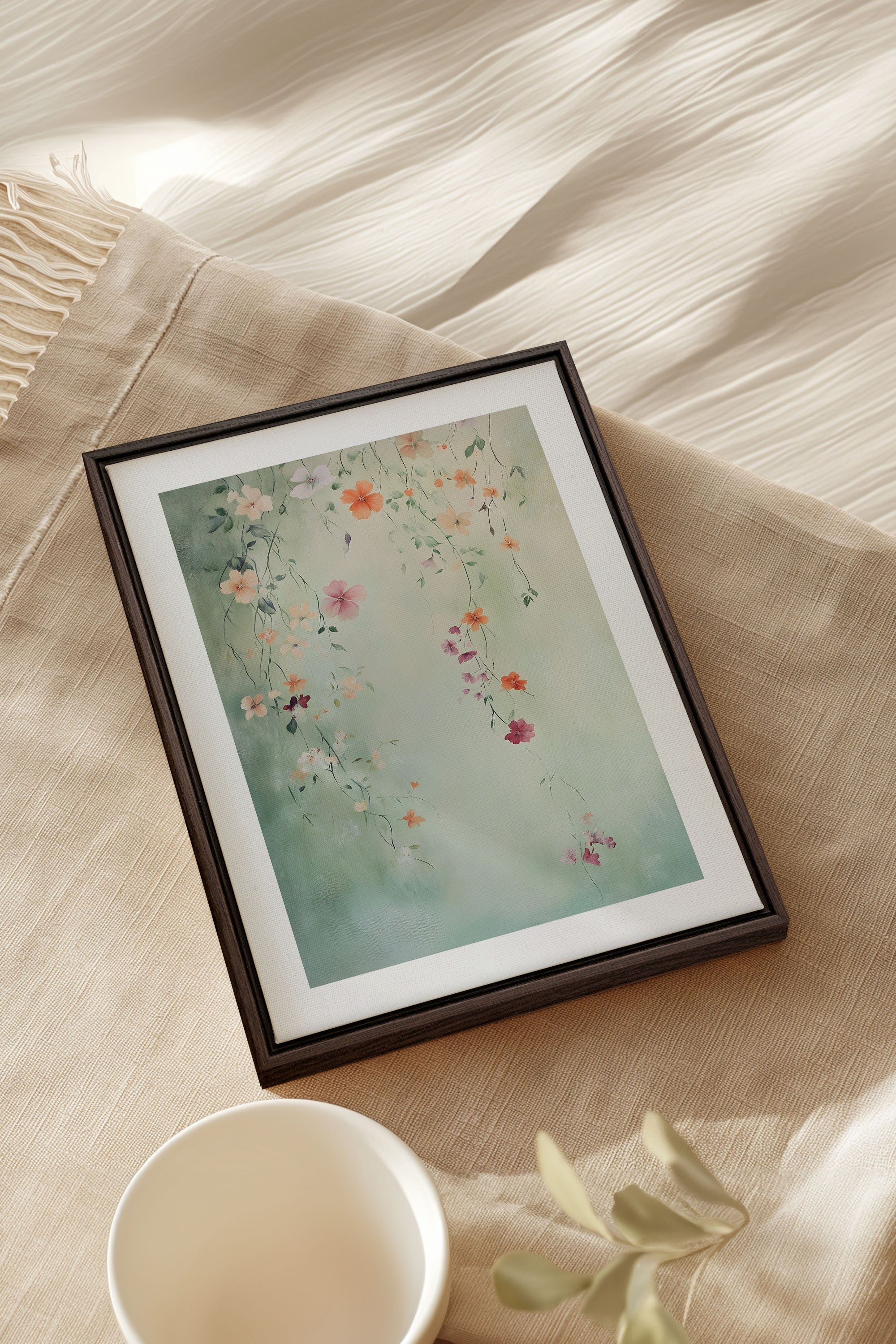 OLEKA CANVAS - FLORAL CASCADE, Oeuvre sur toile étirée, encadré Brun Noyer