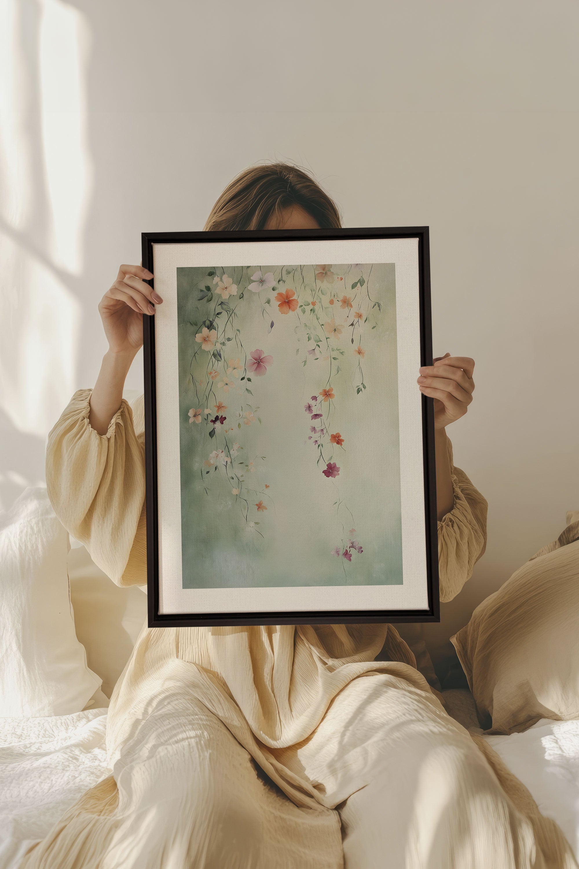 OLEKA CANVAS - FLORAL CASCADE, Oeuvre sur toile étirée, encadré Noir