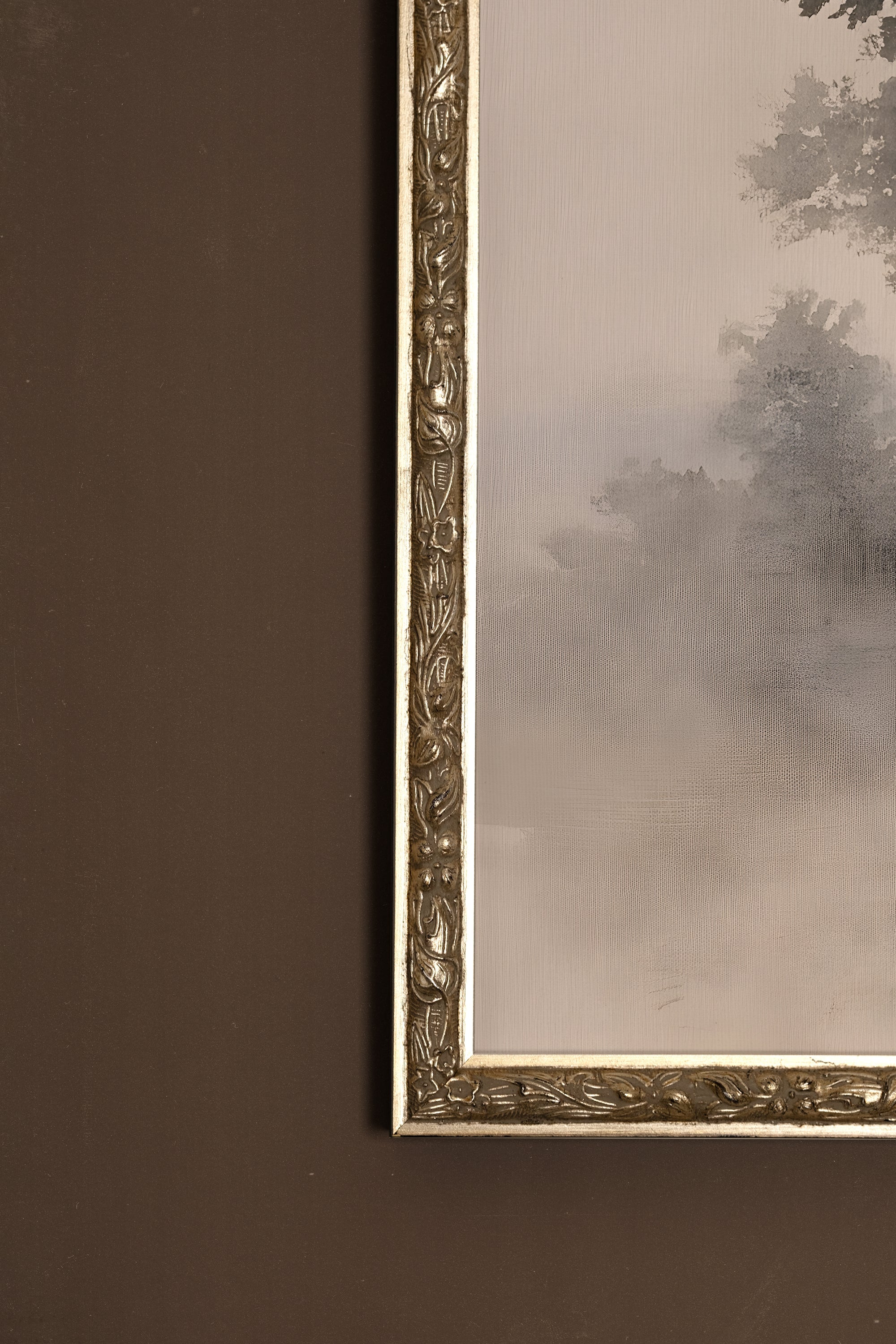 SILENCE DE LA BRUME, Artwork on rigid canvas, framed Vintage Silver