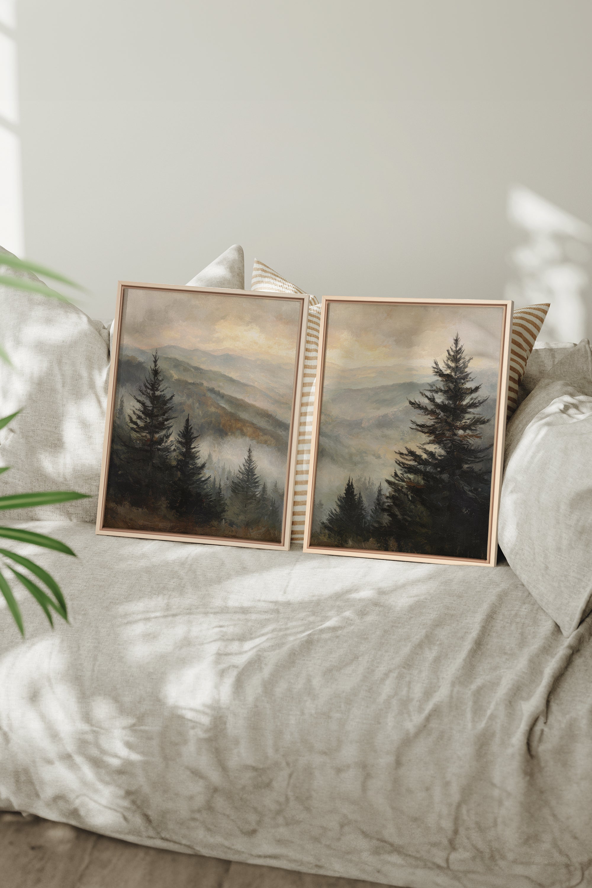 ECHOES IN THE MIST DUO, 2 Oeuvres sur toile étirée, encadré Naturel Clair