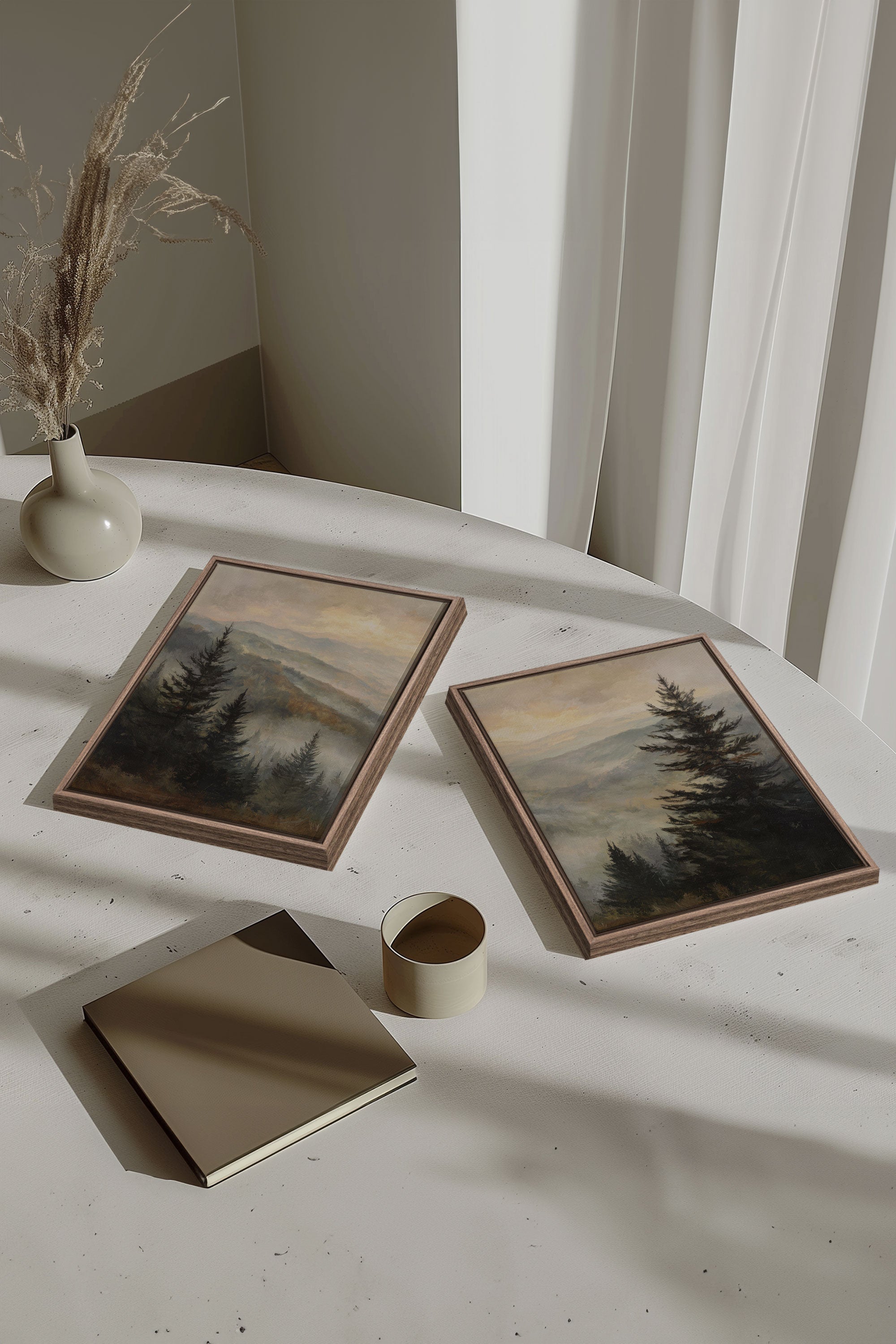 TRIO DOUCEURS CHAMPÊTRES, 3 Works on stretched canvas, framed in Brown Oak