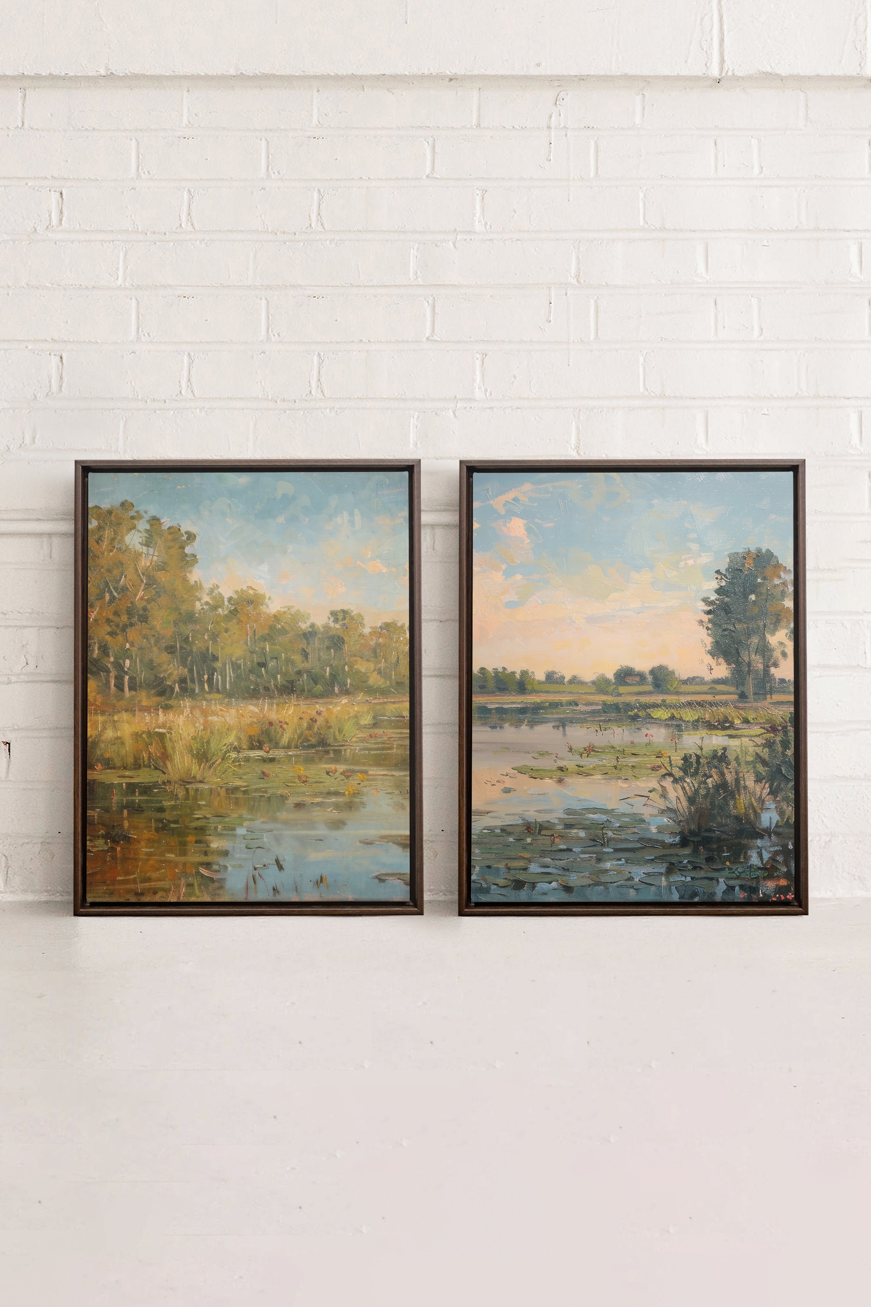 COMBINAISON CROATIAN WATERS, 2 Oeuvres sur toile étirée, encadré Brun Noyer