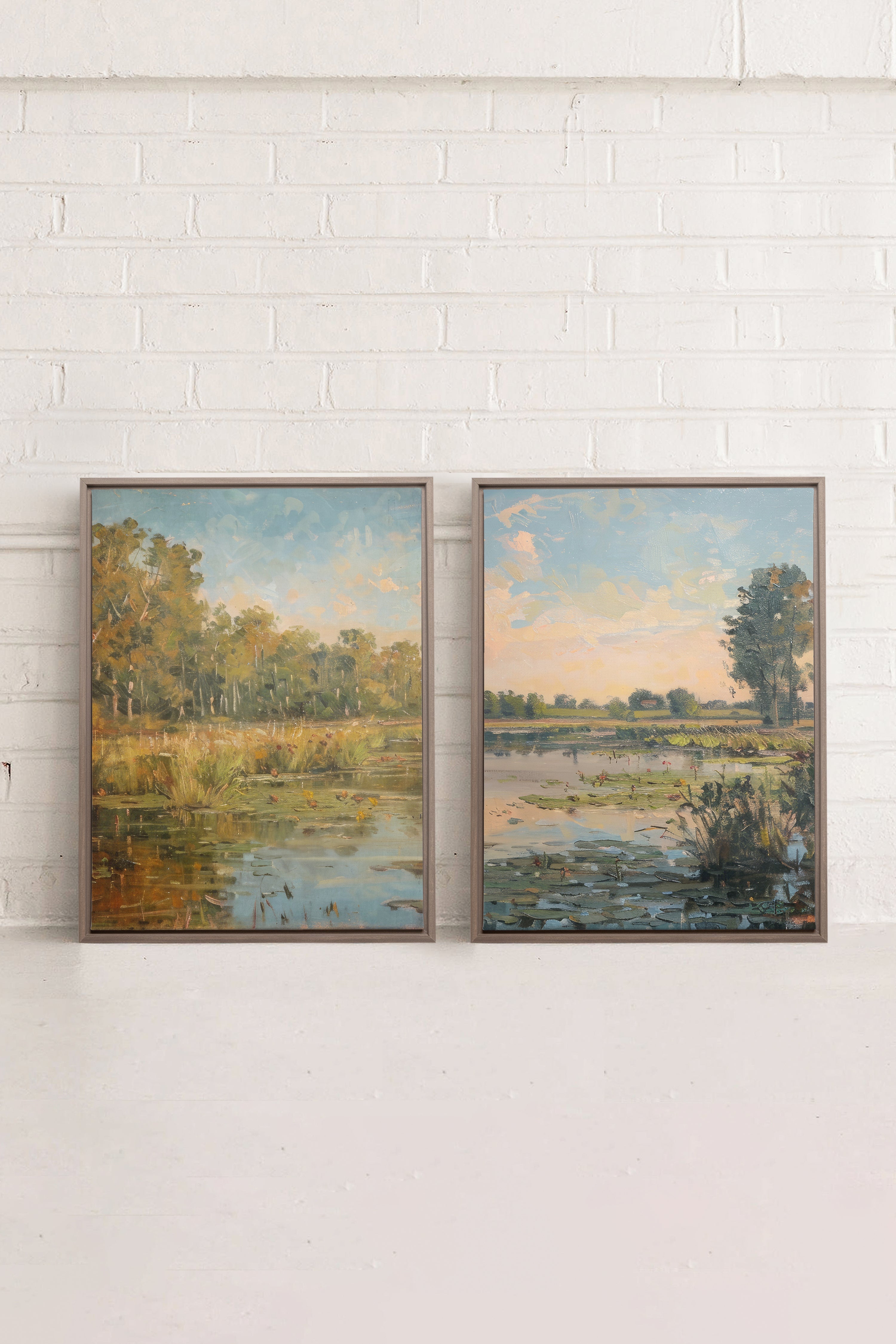 COMBINAISON CROATIAN WATERS, 2 Works on stretched canvas, framed Oak Brown