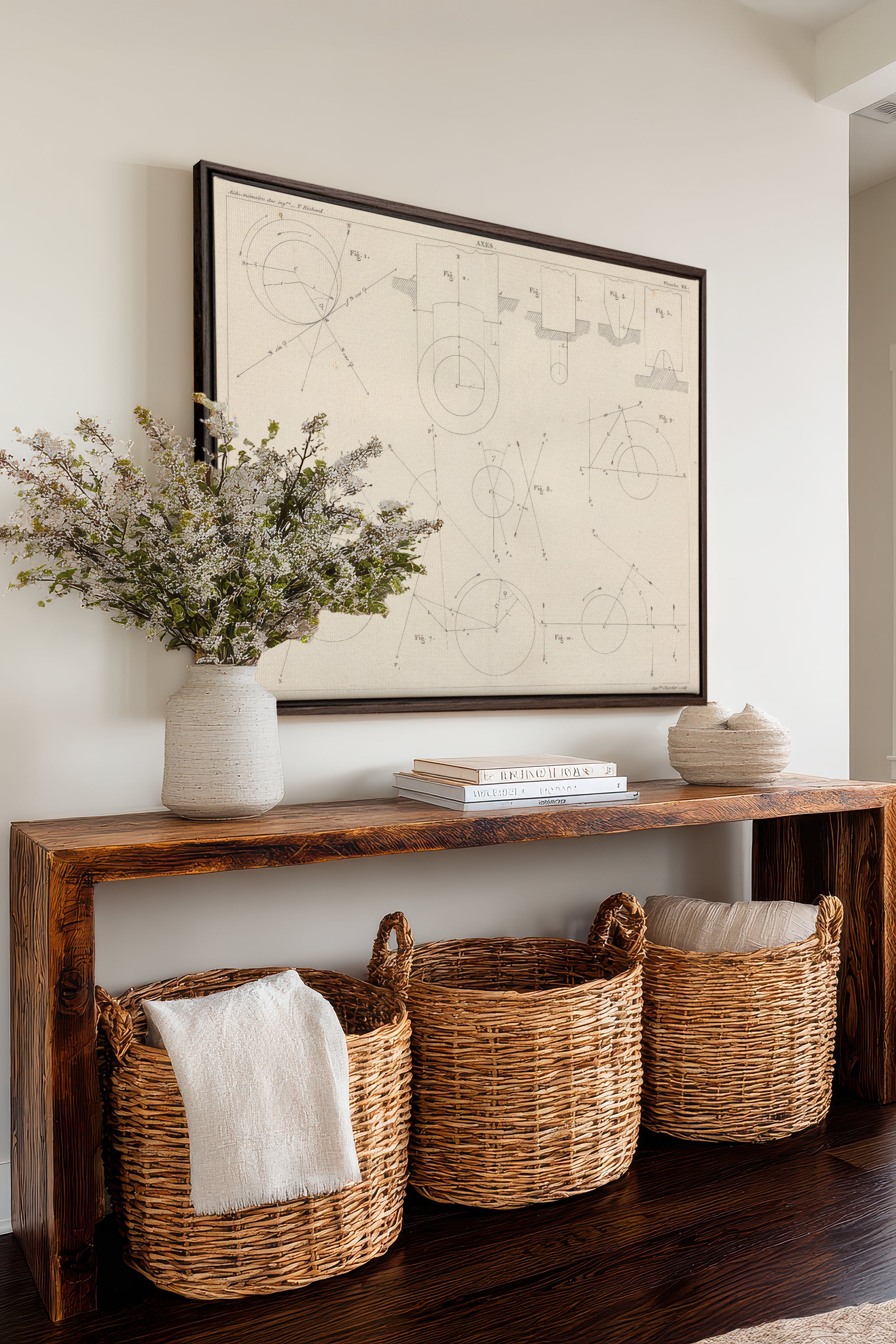 AU COEUR DES AXES, Artwork on stretched canvas, framed in Walnut Brown