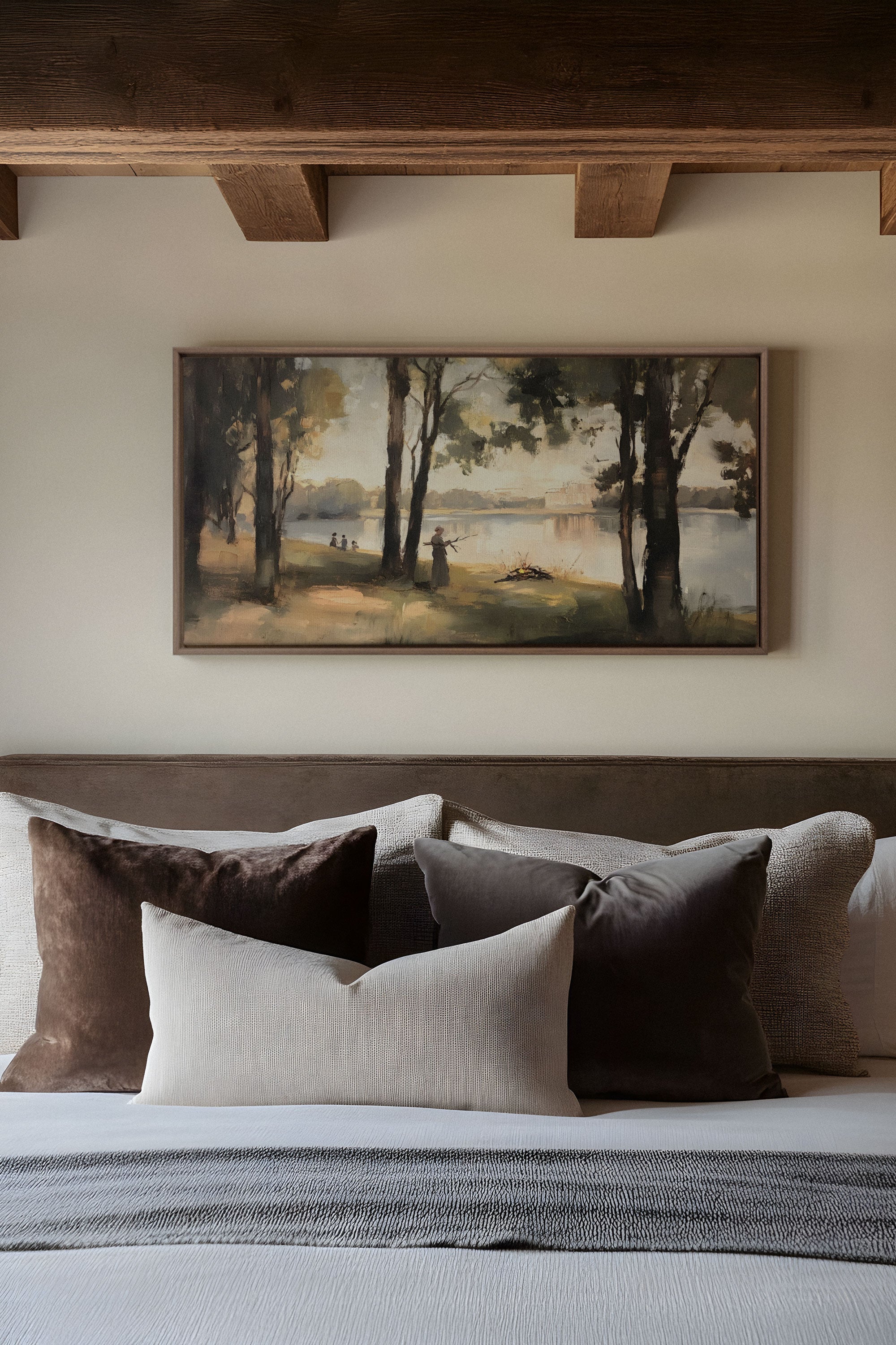 OLEKA CANVAS - THE QUIET SHORE, Oeuvre sur toile étirée, encadré Brun Chêne