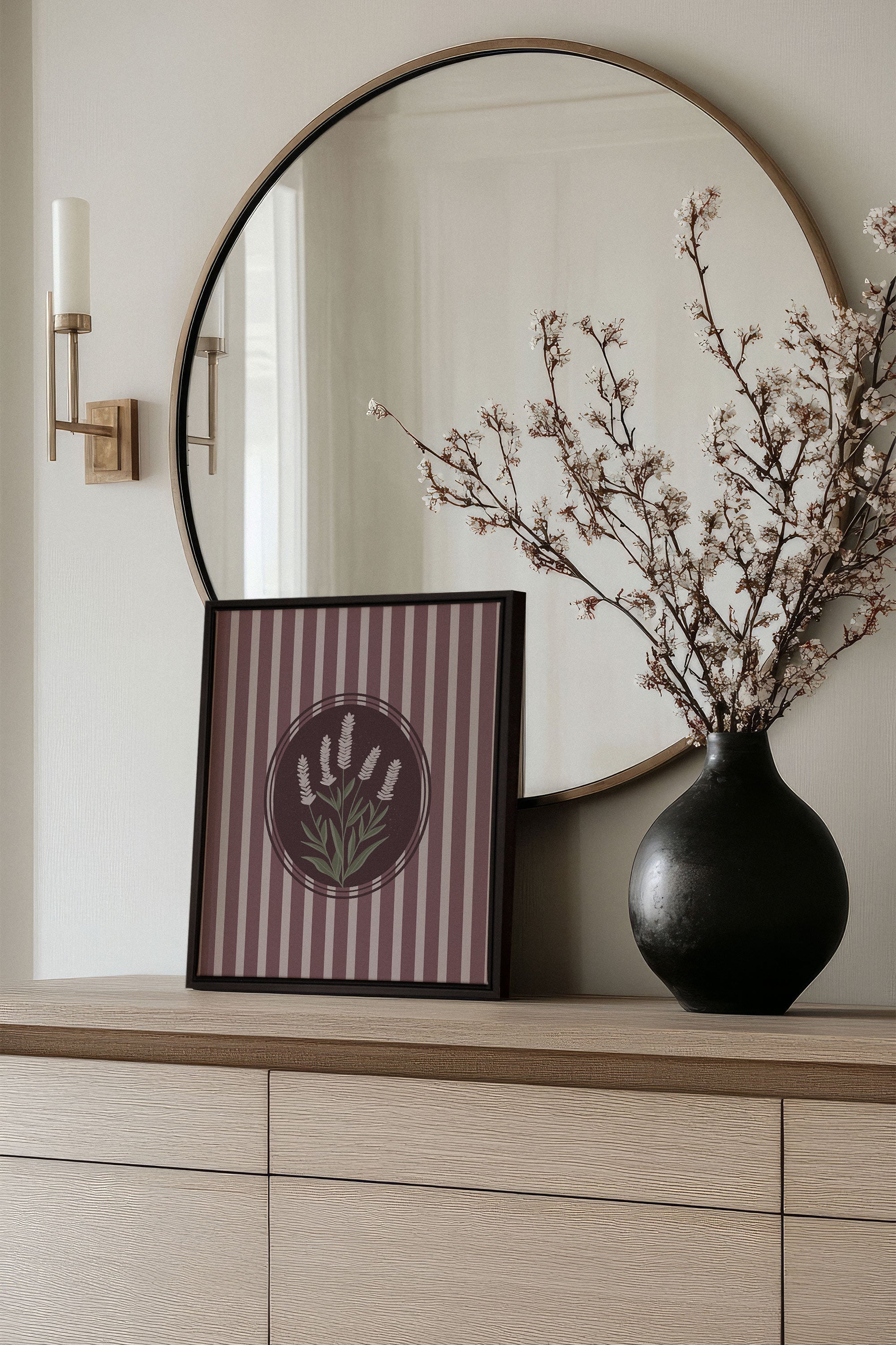 OLEKA CANVAS - LAVENDER STRIPES, Oeuvre sur toile étirée, encadré Noir