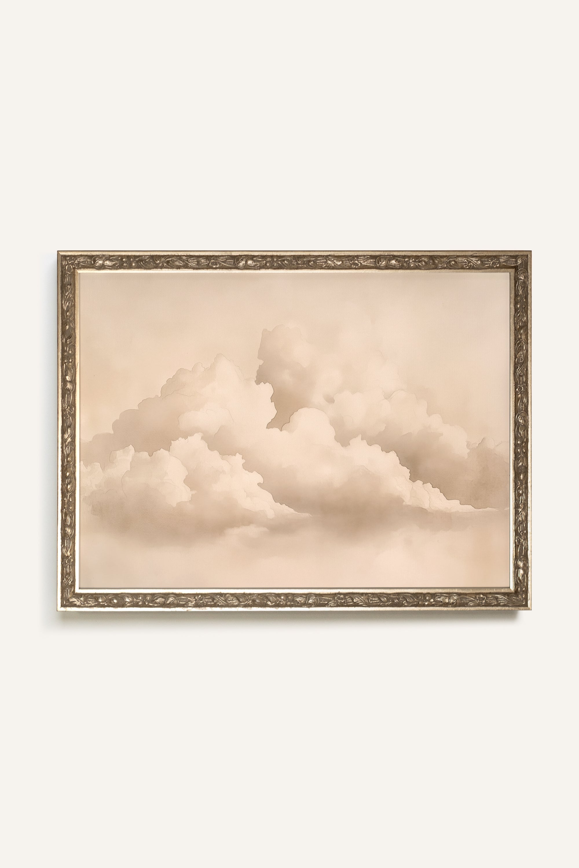NUAGES DOUILLET, Artwork on rigid canvas, framed Vintage Silver