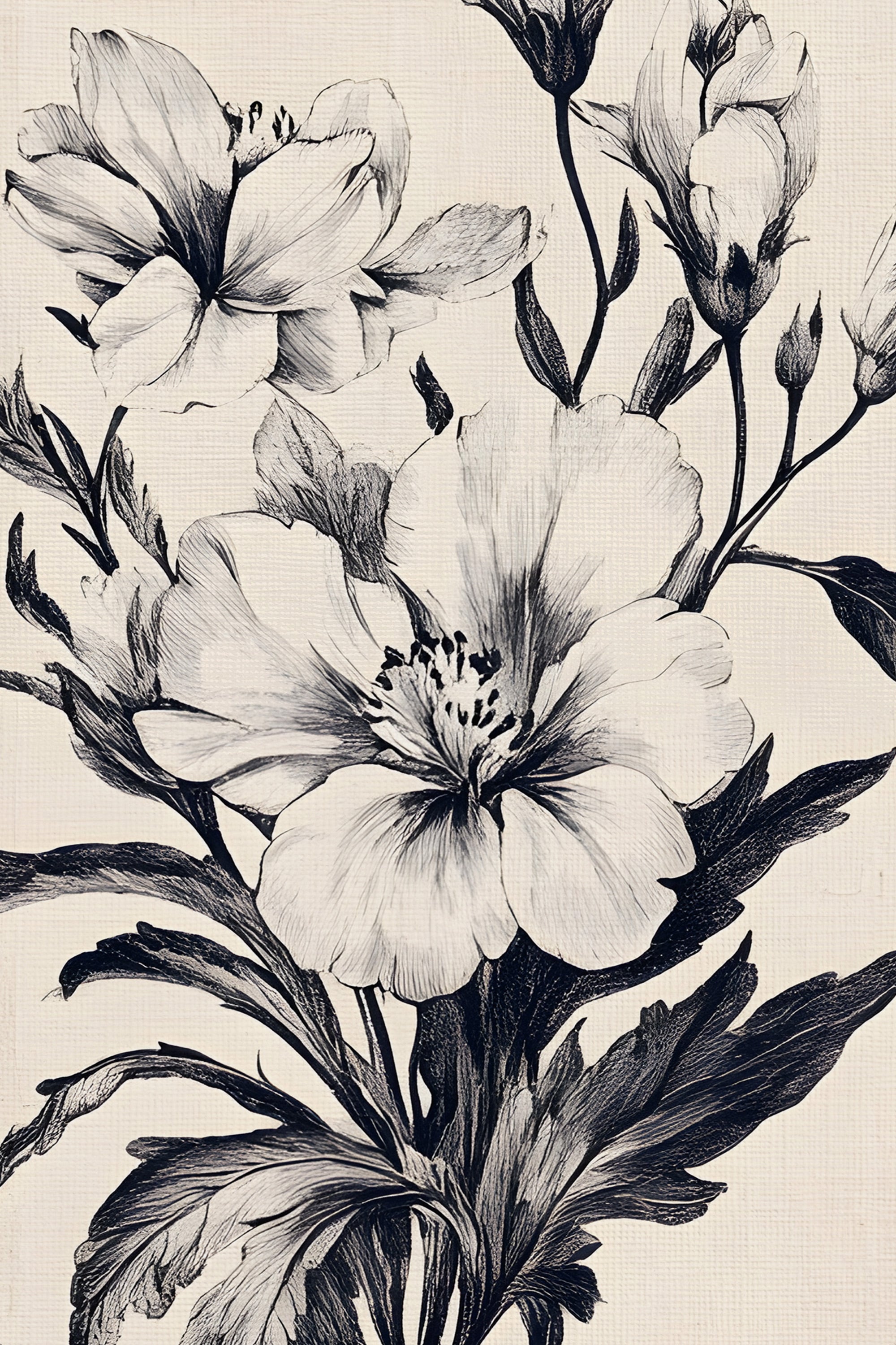 MÉMOIRE FLORALE, Artwork on rigid canvas, framed Vintage Silver