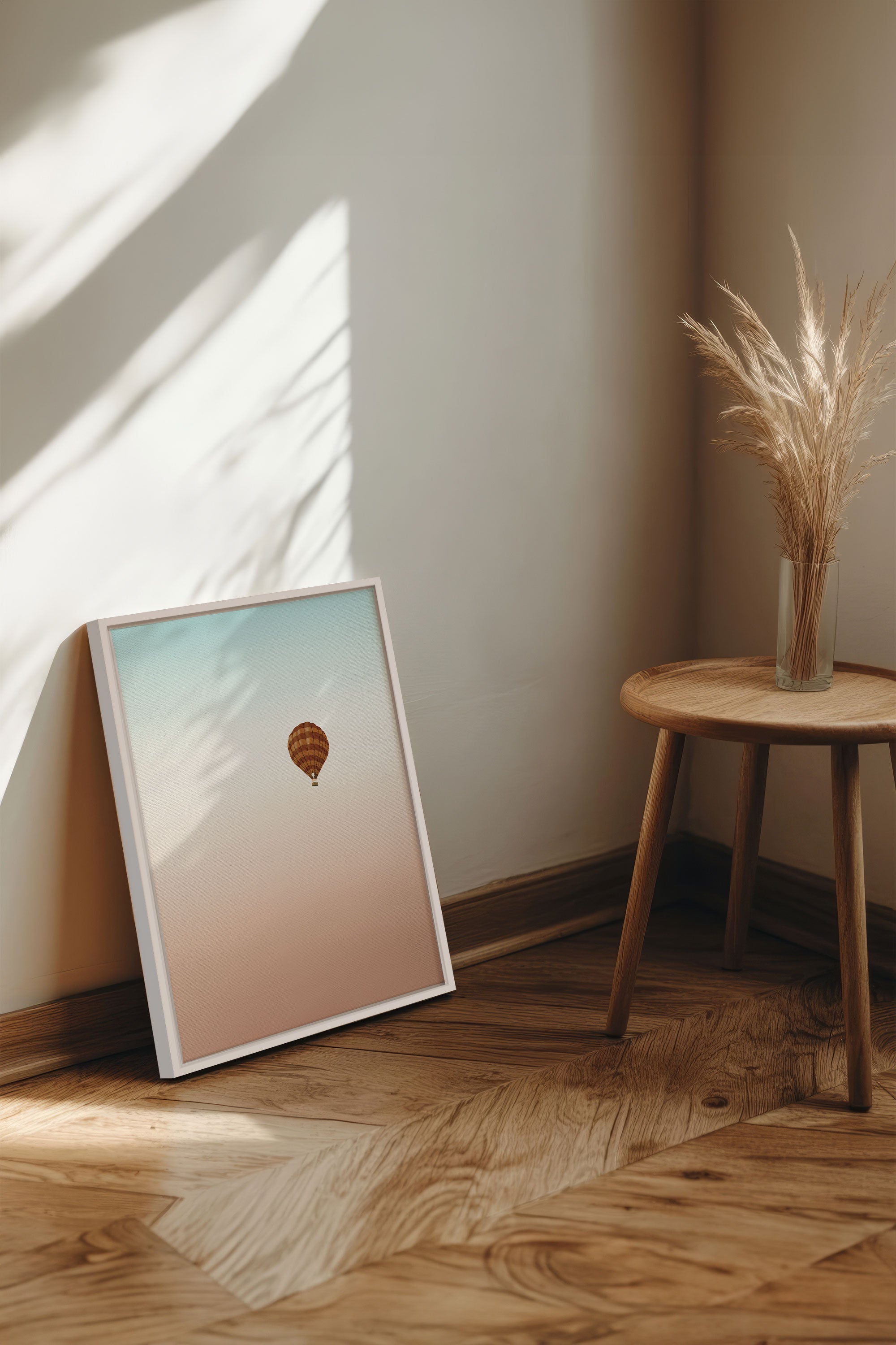 OLEKA CANVAS - MONTGOLFIÈRE, Oeuvre sur toile étirée, encadré Blanc