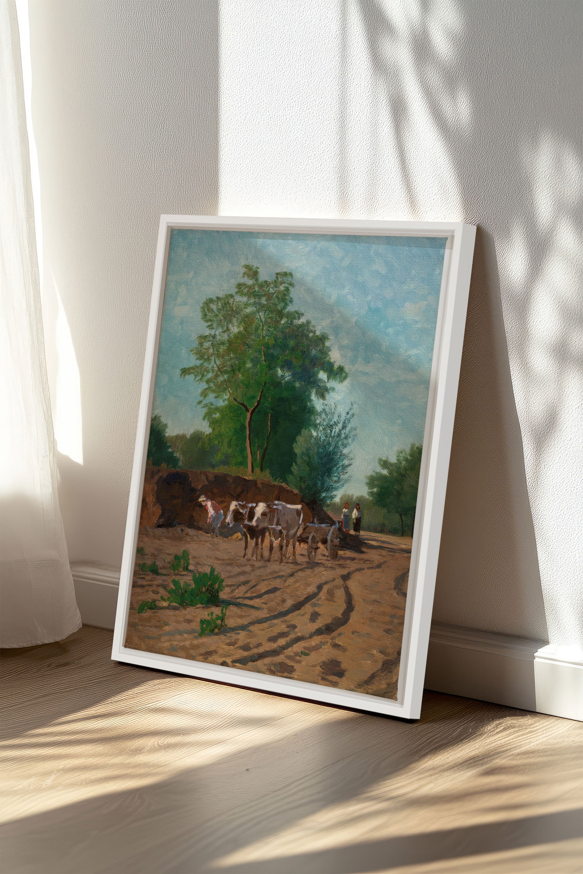 OLEKA CANVAS - ROUTE DU VILLAGE, Oeuvre sur toile étirée, encadré Blanc