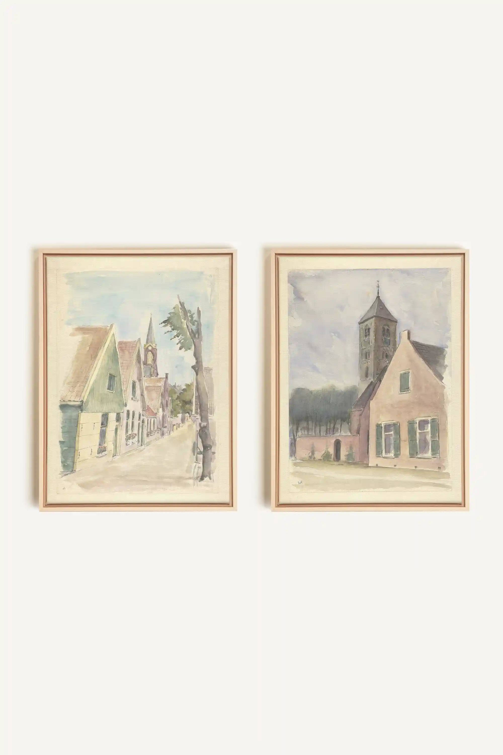 DREAM OF HOUSES DUO, 2 Works on stretched canvas, framed Naturel Clair