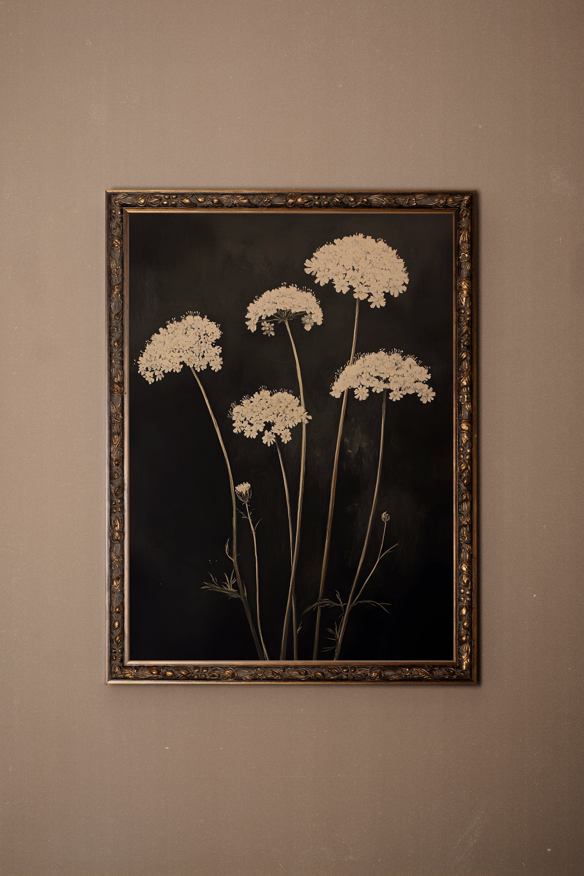 FLEURS DE MINUIT, Oeuvre sur toile rigide, encadré Vintage Bronze