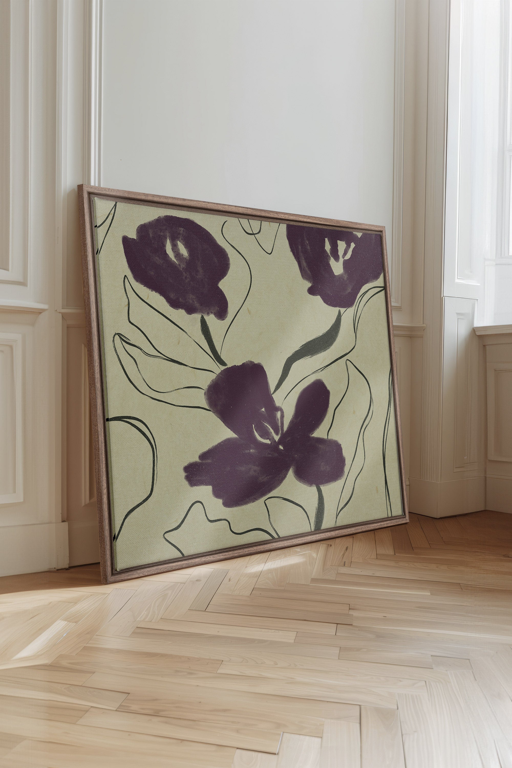 VELVET GARDEN, Artwork on stretched canvas, framed in Brown Oak
