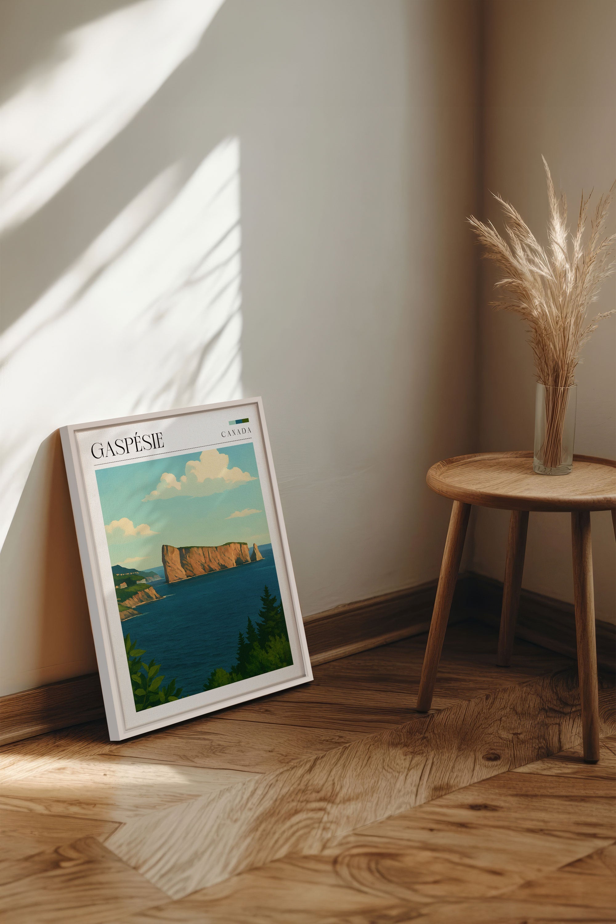 OLEKA CANVAS - GASPÉSIE, Oeuvre sur toile étirée, encadré Blanc