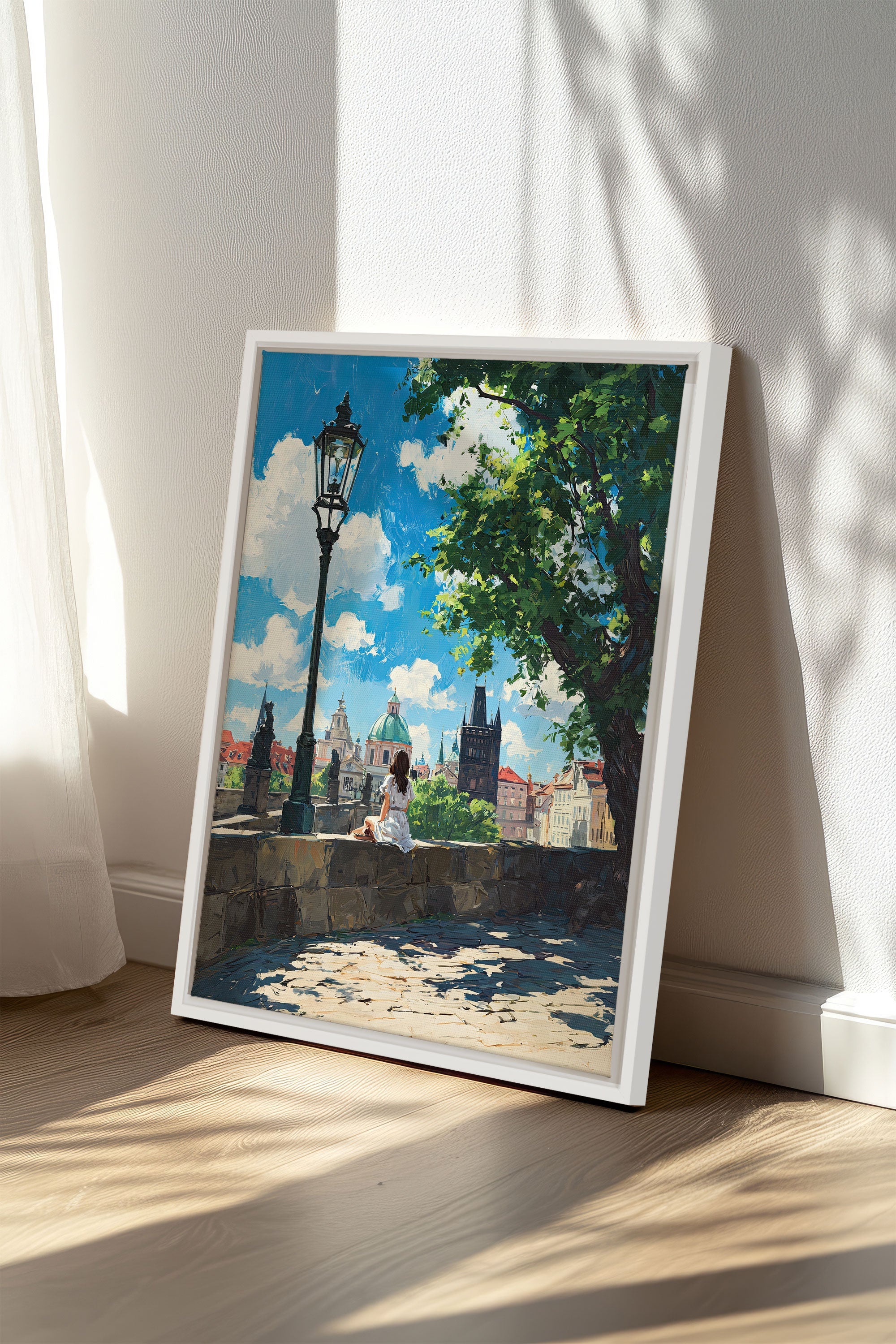 OLEKA CANVAS - PRAGUE REVERIE, Oeuvre sur toile étirée, encadré Blanc