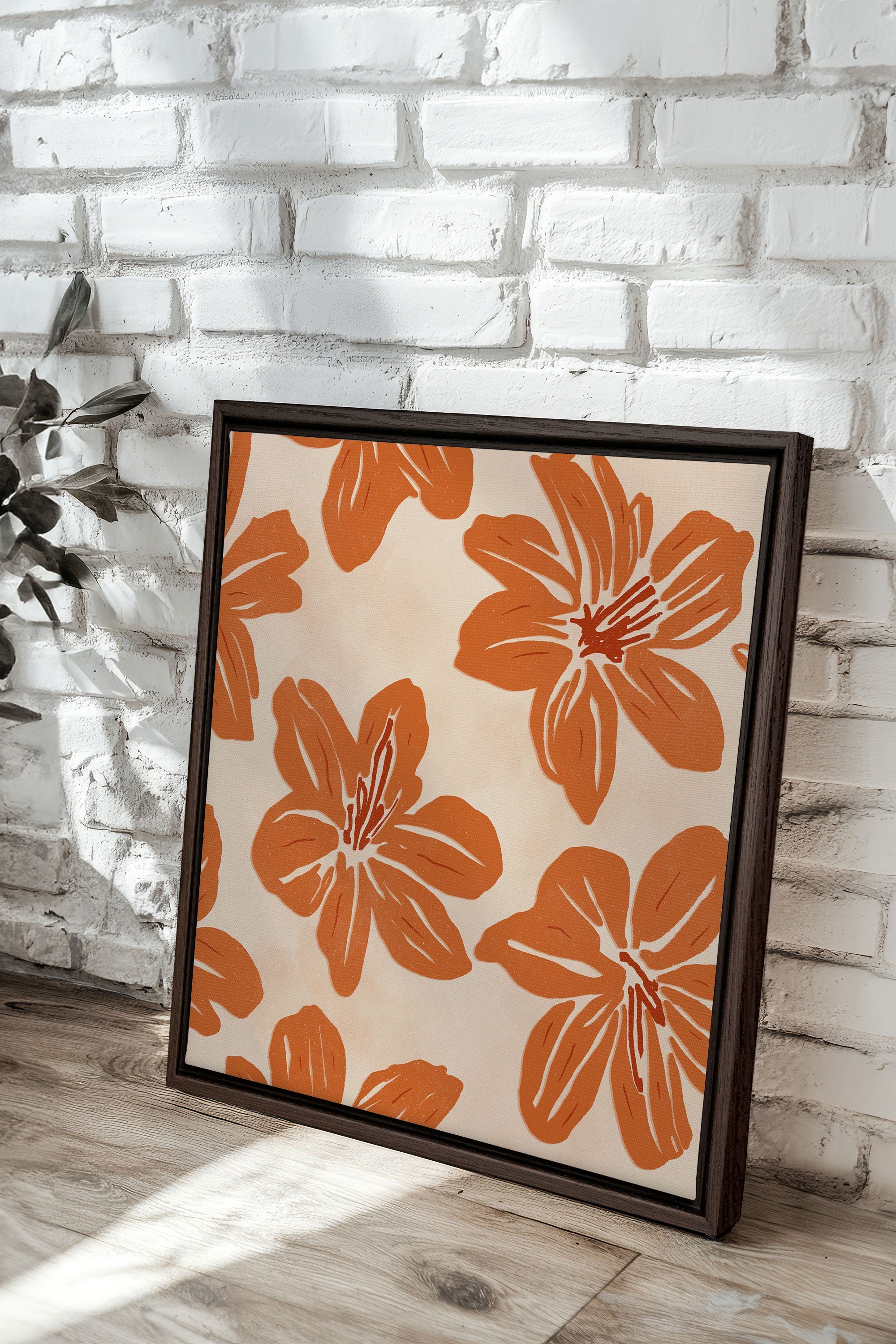OLEKA CANVAS - RAYON FLORAL, Oeuvre sur toile étirée, encadré Brun Noyer