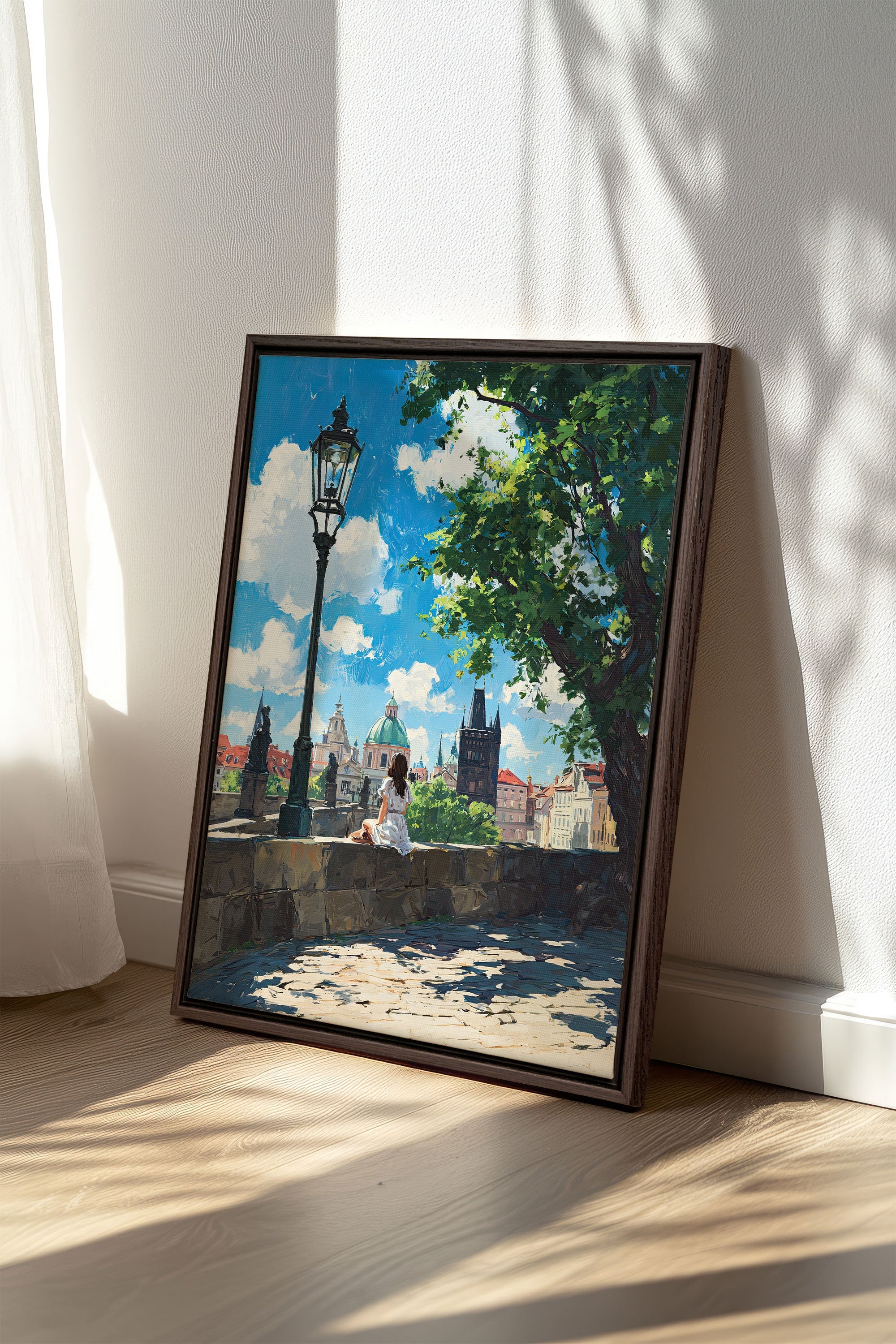 OLEKA CANVAS - PRAGUE REVERIE, Oeuvre sur toile étirée, encadré Brun Noyer
