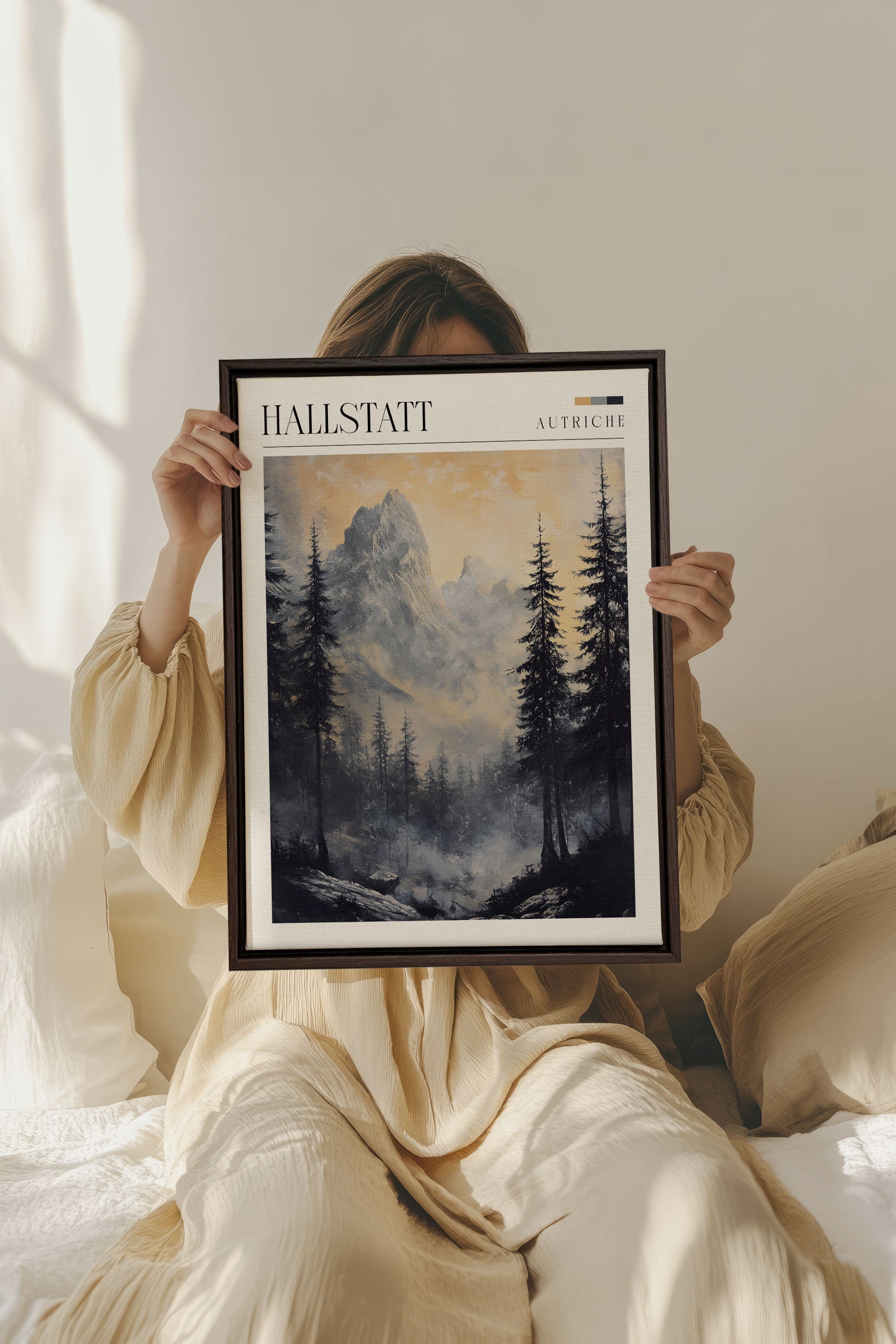 OLEKA CANVAS - HALLSTATT, Oeuvre sur toile étirée, encadré Brun Noyer