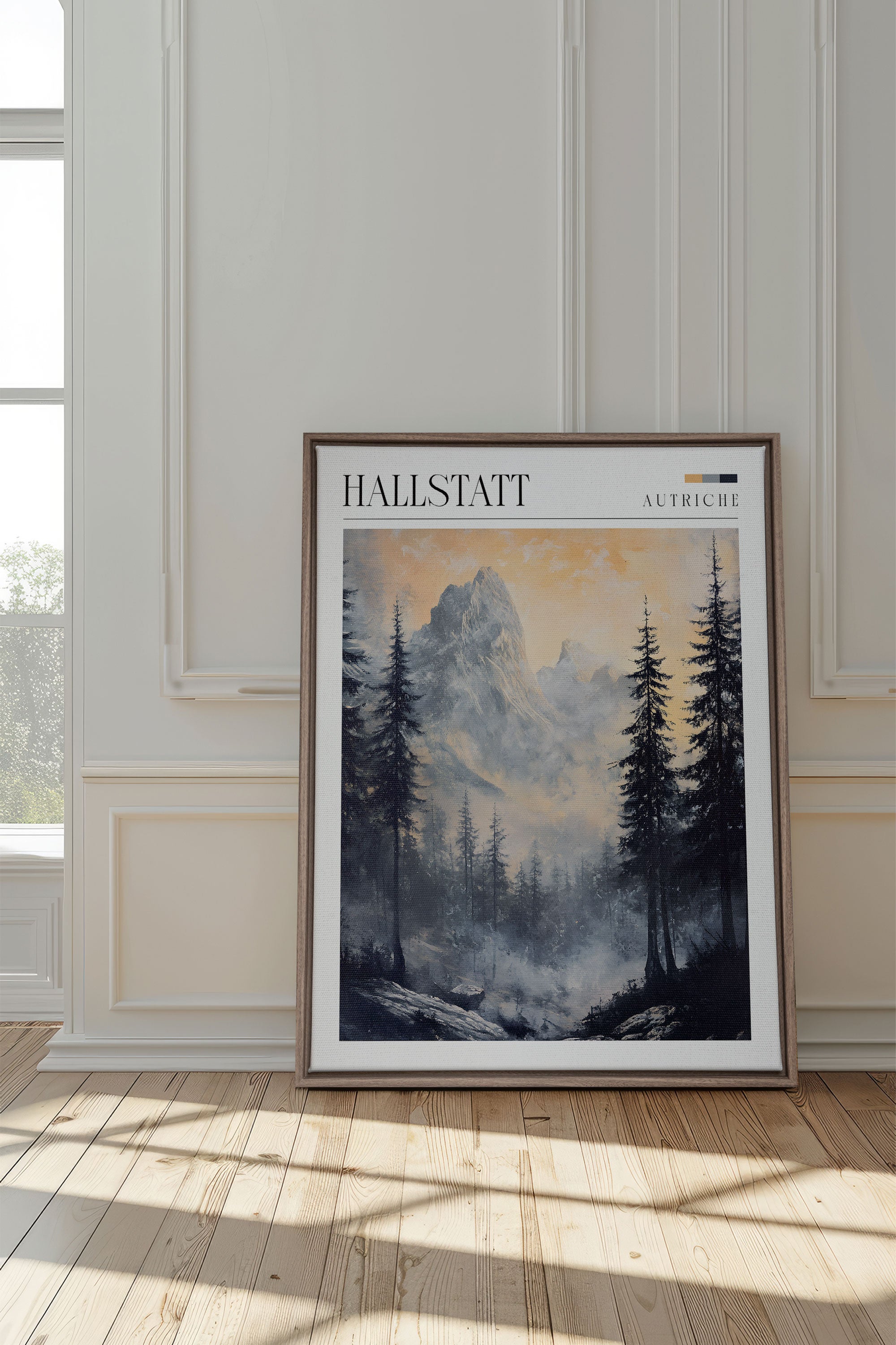 OLEKA CANVAS - HALLSTATT, Oeuvre sur toile étirée, encadré Brun Chêne