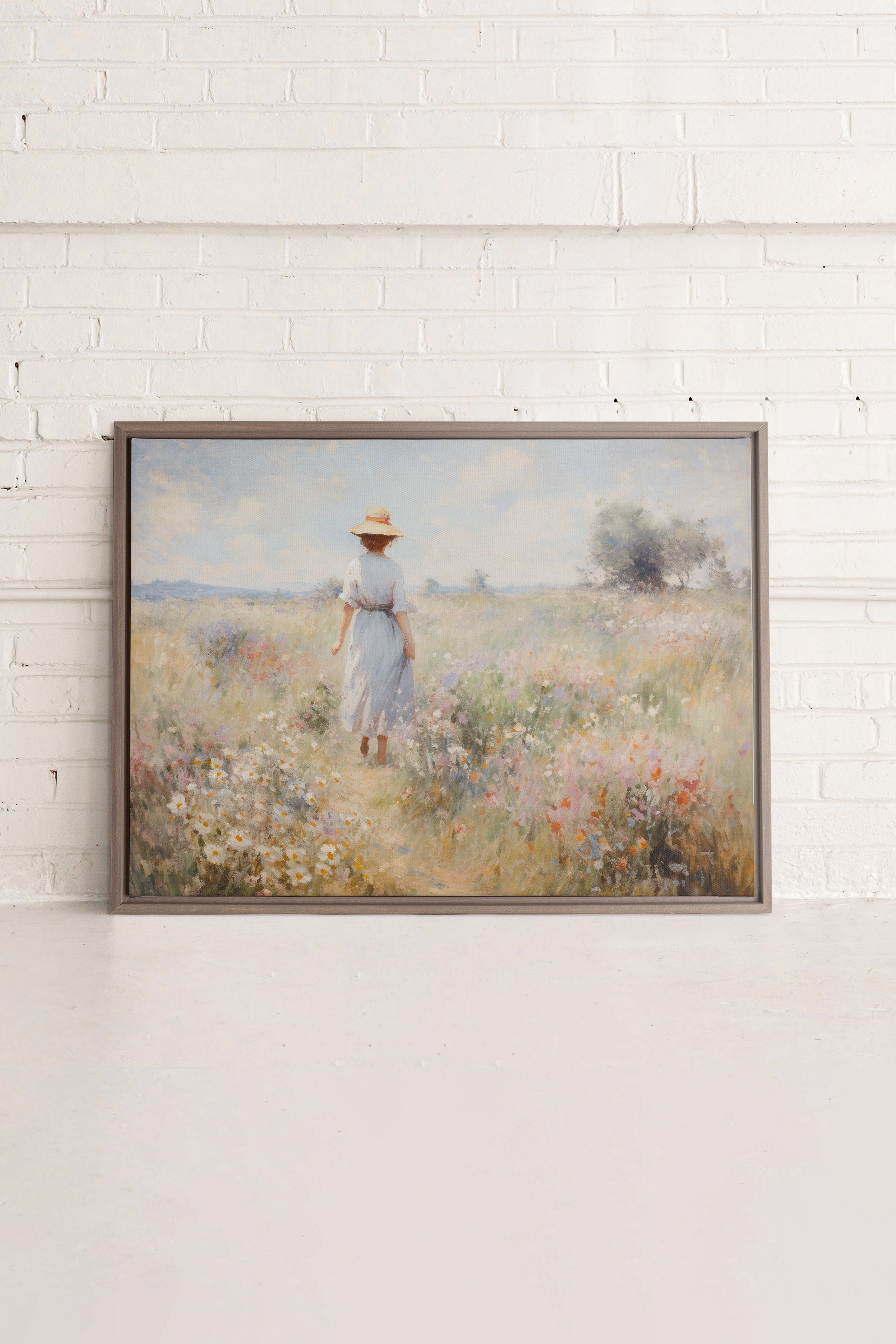OLEKA CANVAS - Pastel Meadows, Oeuvre sur toile étirée, encadré Brun Chêne