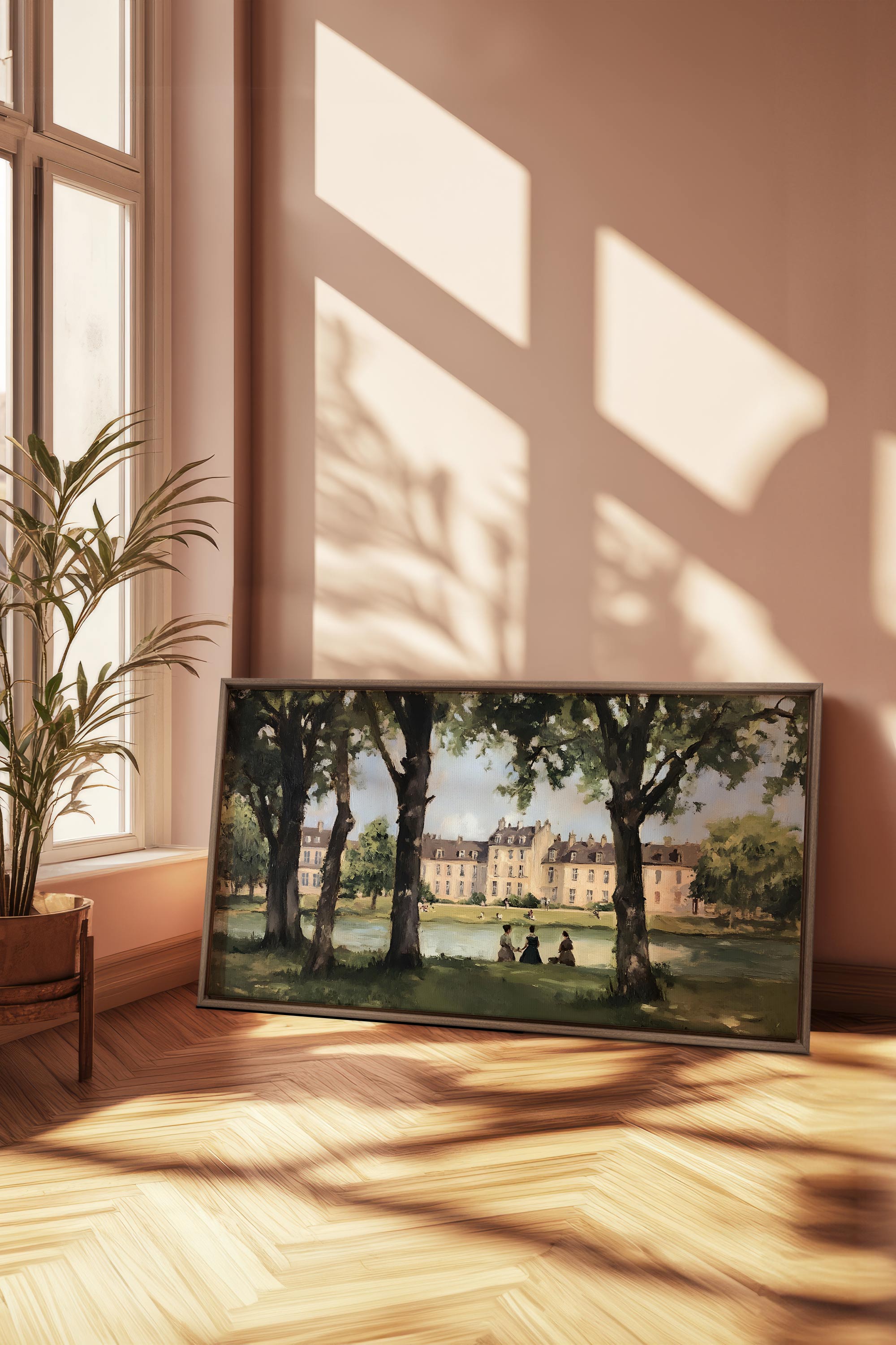 OLEKA CANVAS - SUMMER AT THE ESTATE, Oeuvre sur toile étirée, encadré Brun Chêne